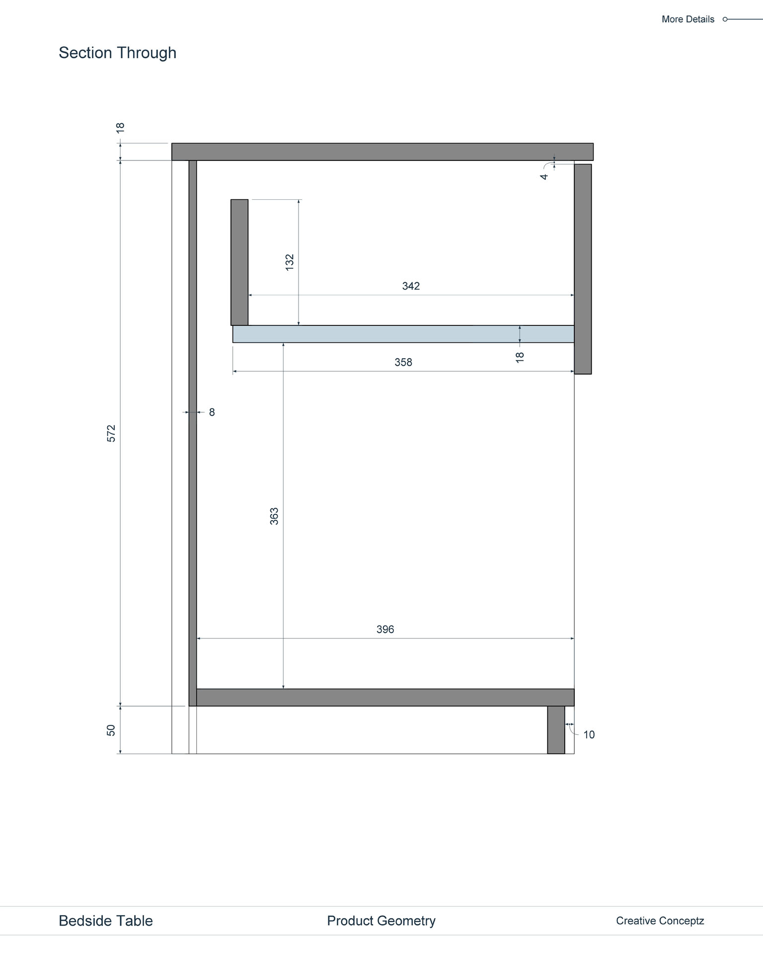 Define — Bedside Table technical drawing