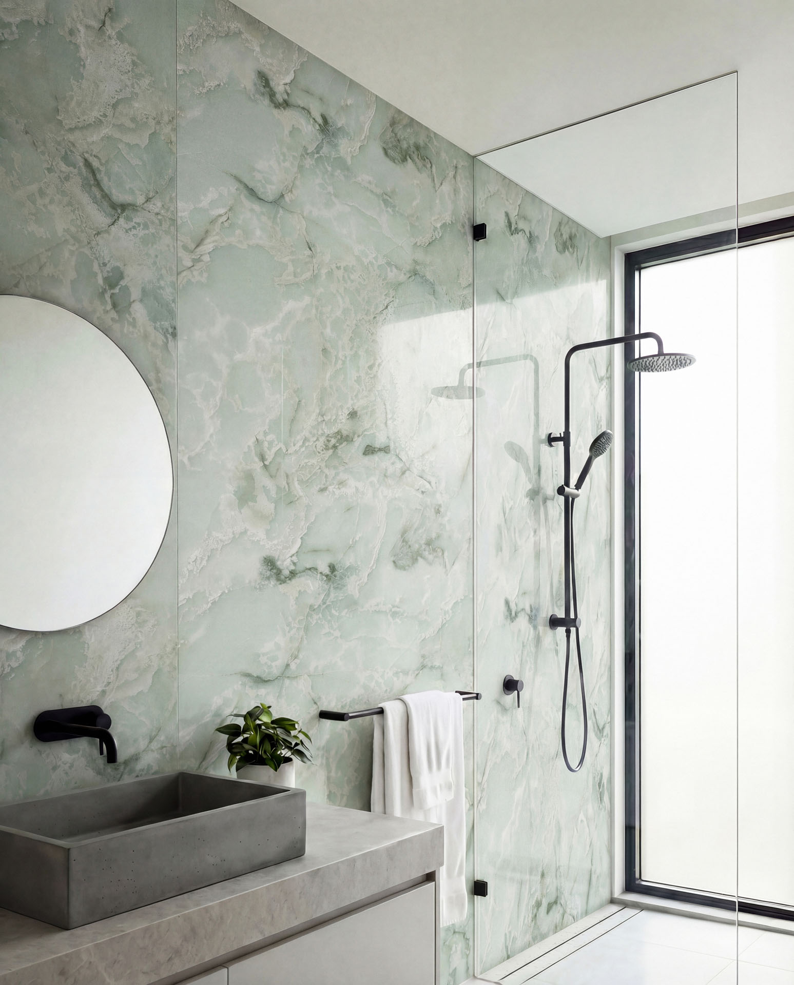 Jade Aura Wall Panel, Shower Enclosure Scene