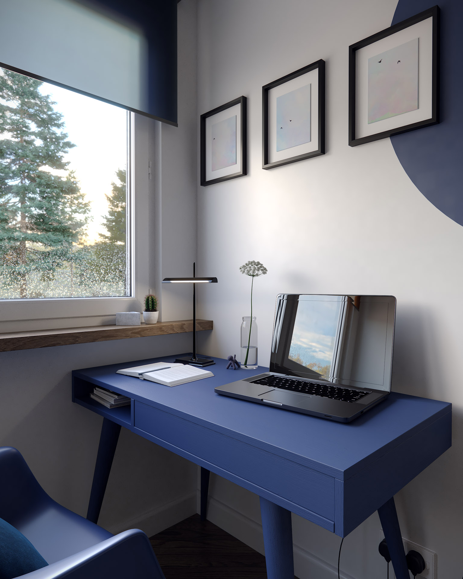 Desk Unit, Blue Finish, Room Scene