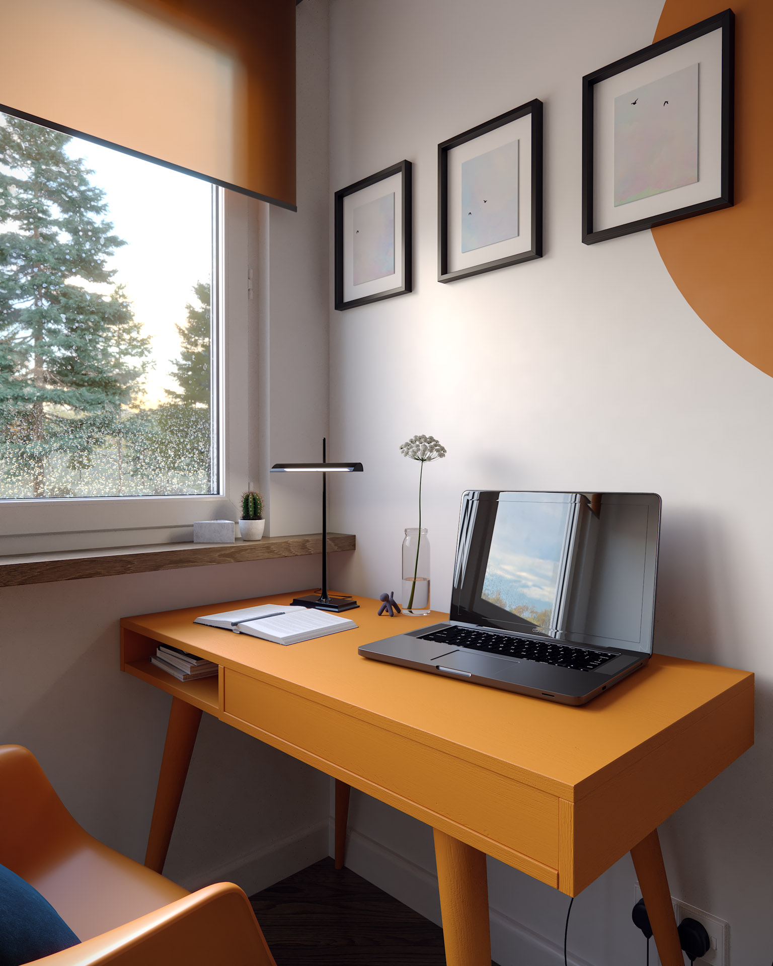 Desk Unit, Orange Finish, Room Scene