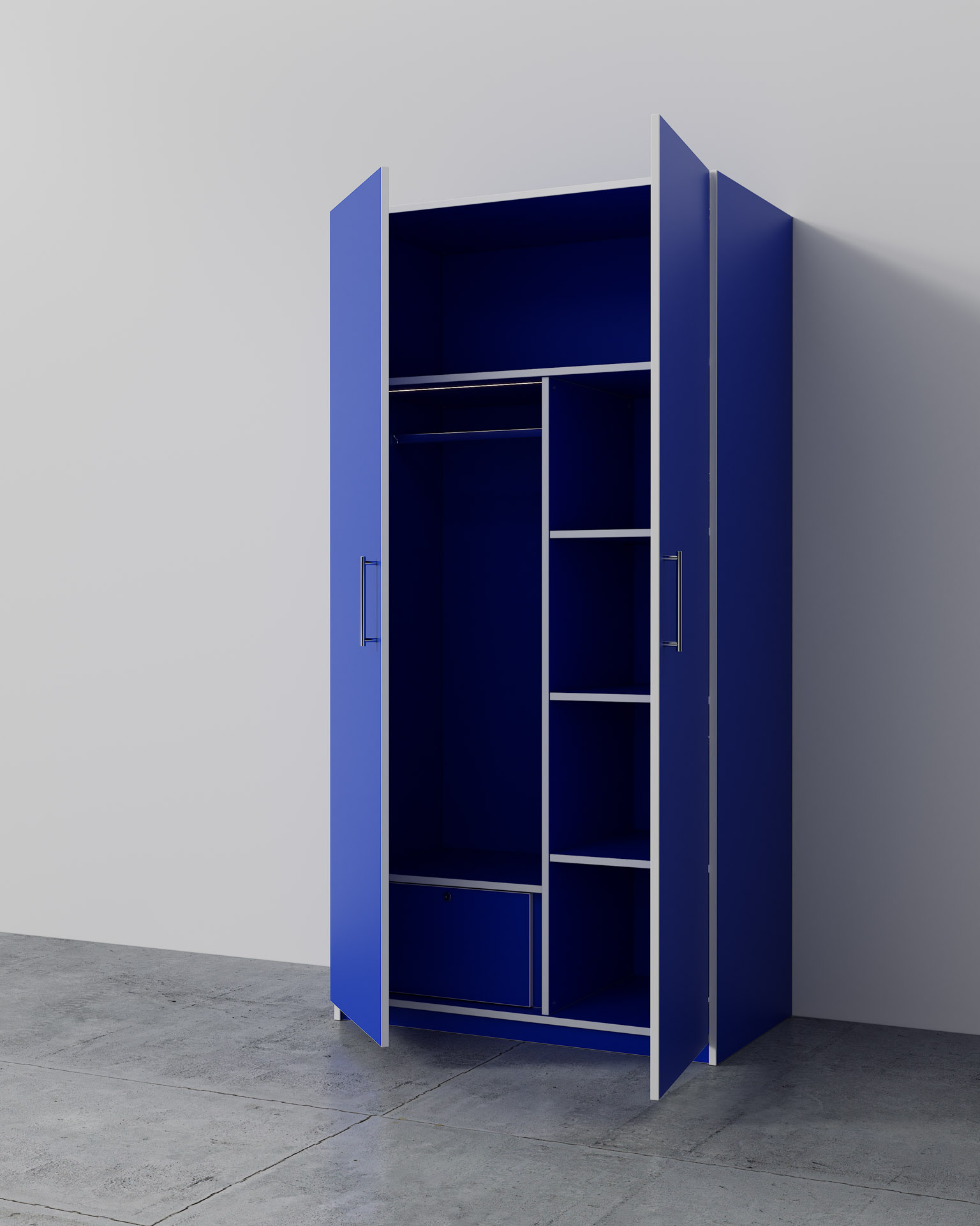 Tall Storage Unit, Blue Finish, Standard Render