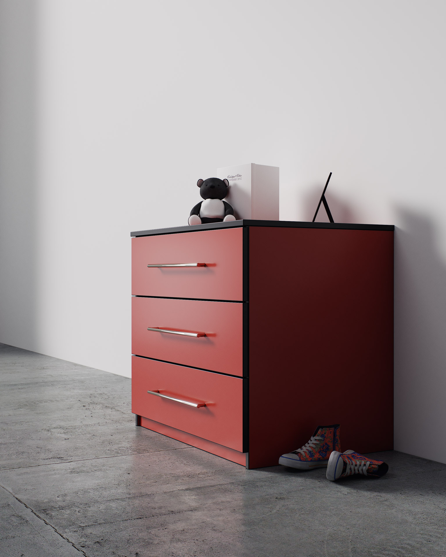 Drawer Unit, Red Finish, Spotlight Render