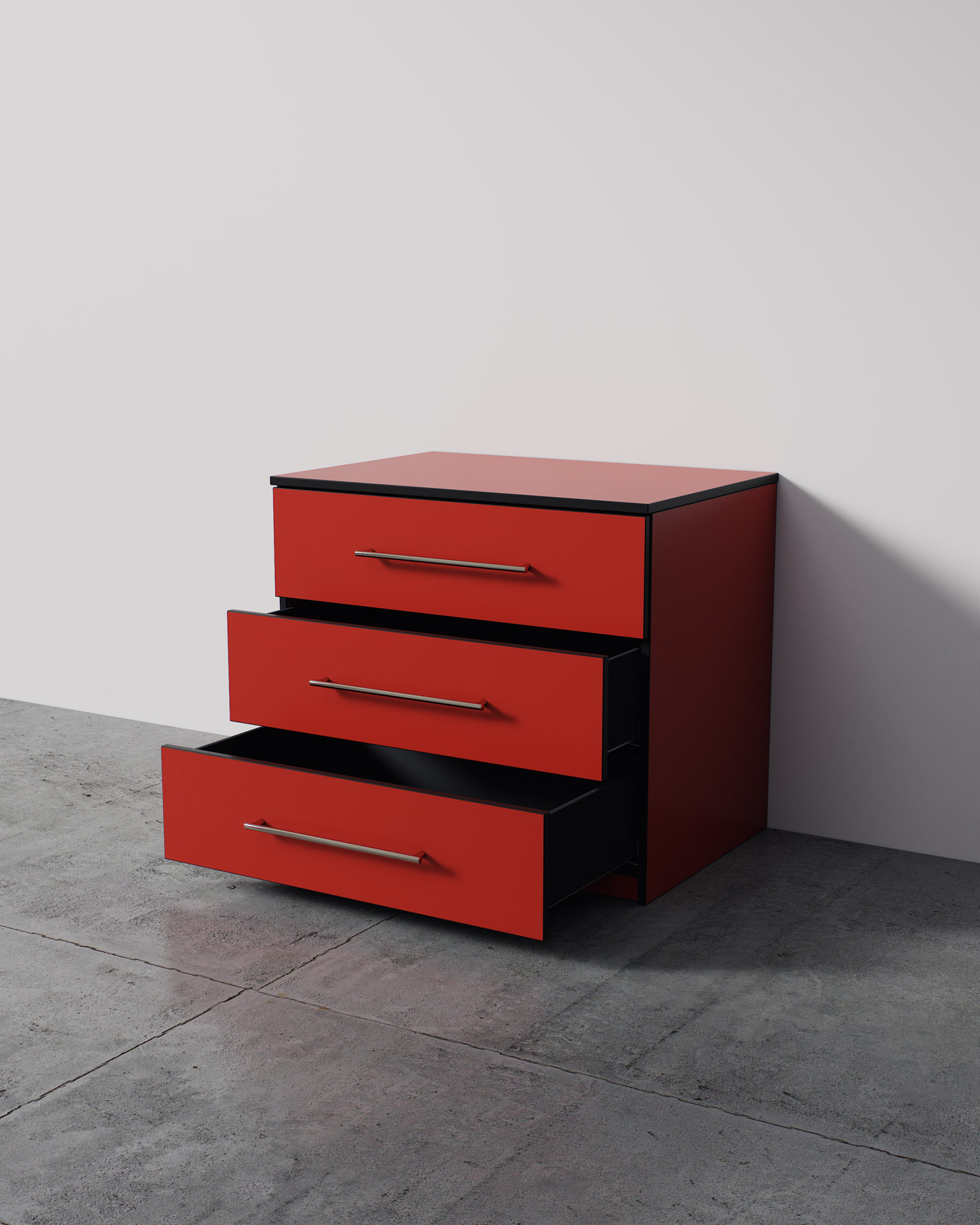 Drawer Unit, Red Finish, Standard Render