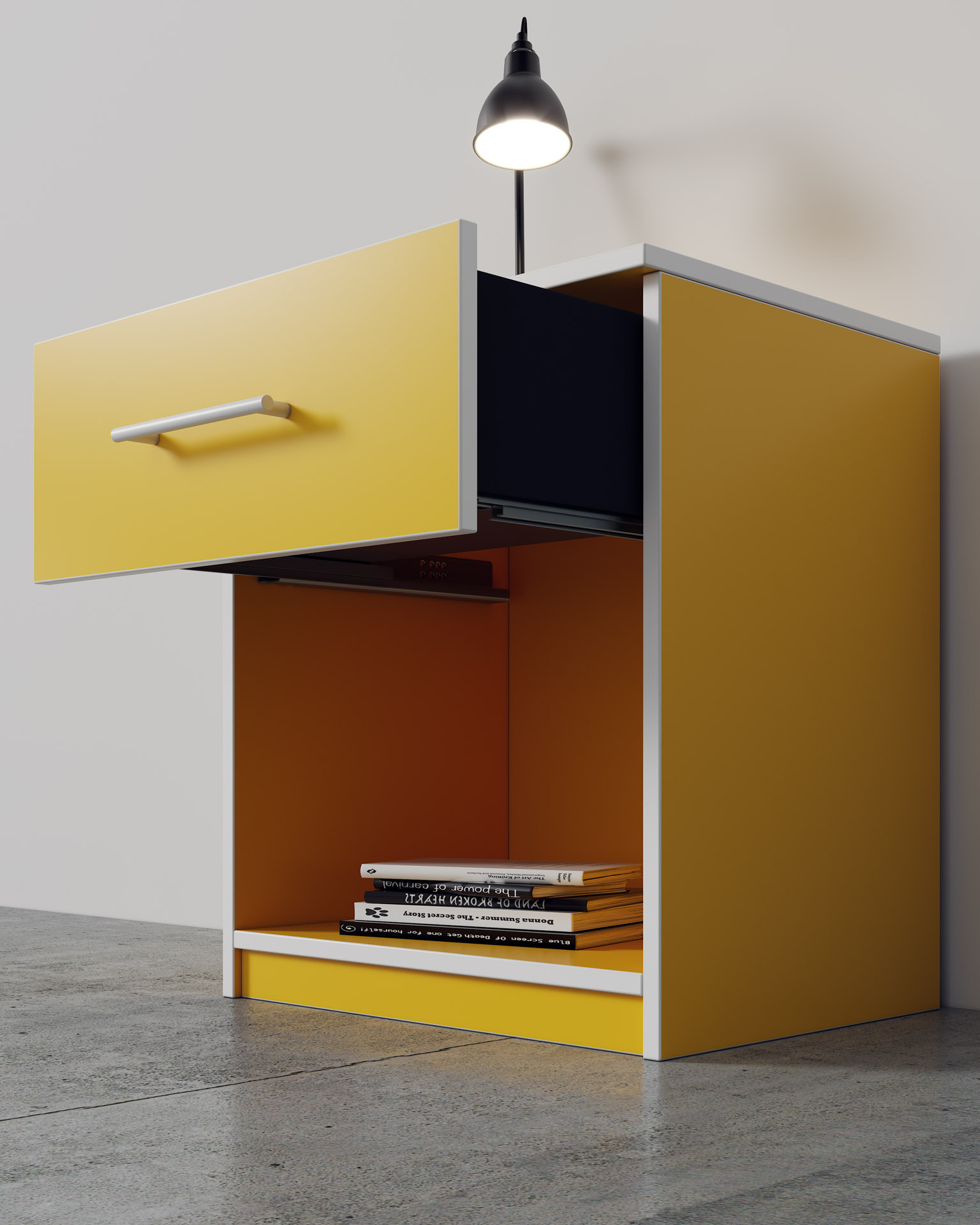 Bedside Table, Yellow Finish