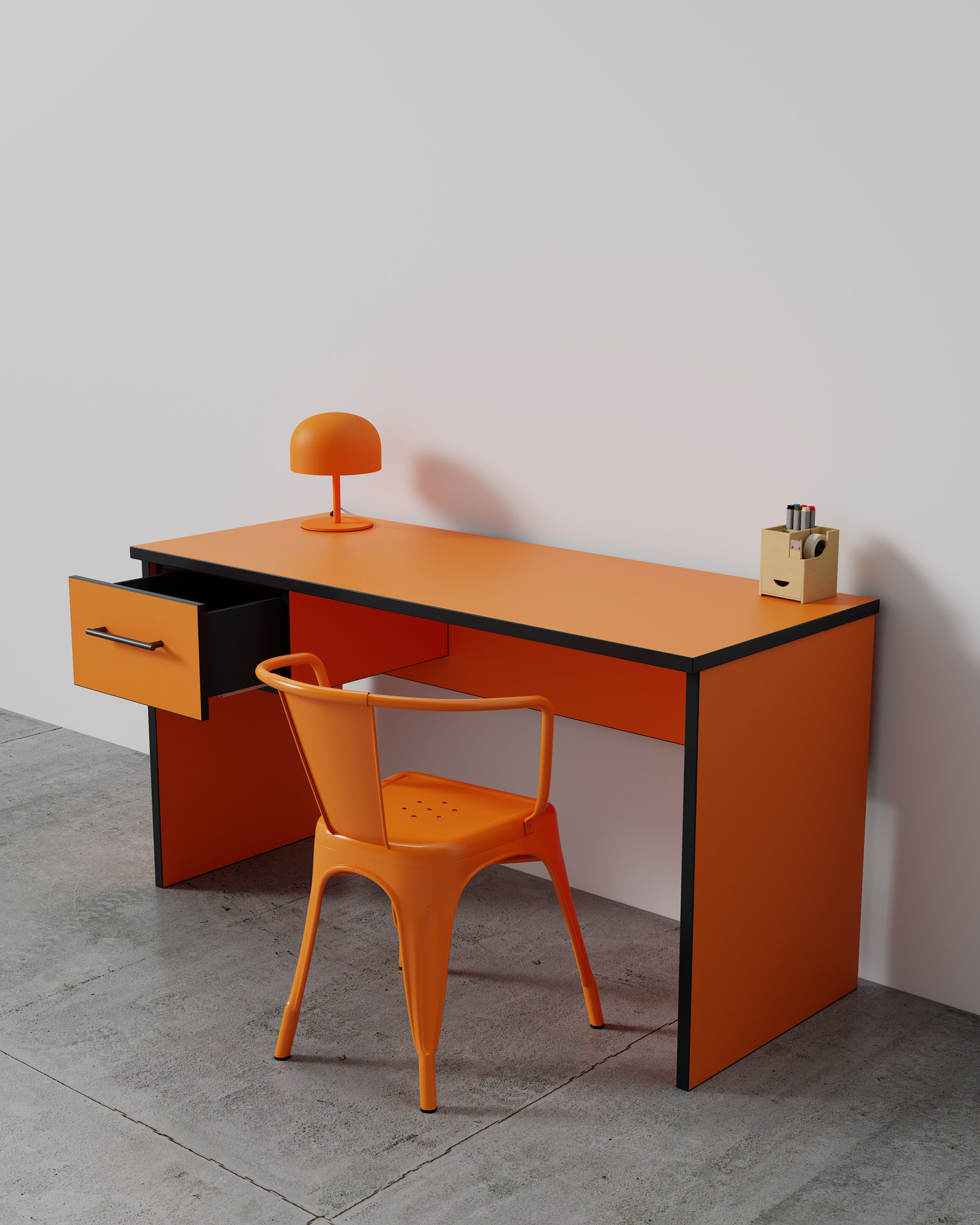 Desk Unit with Drawer, Orange Finish