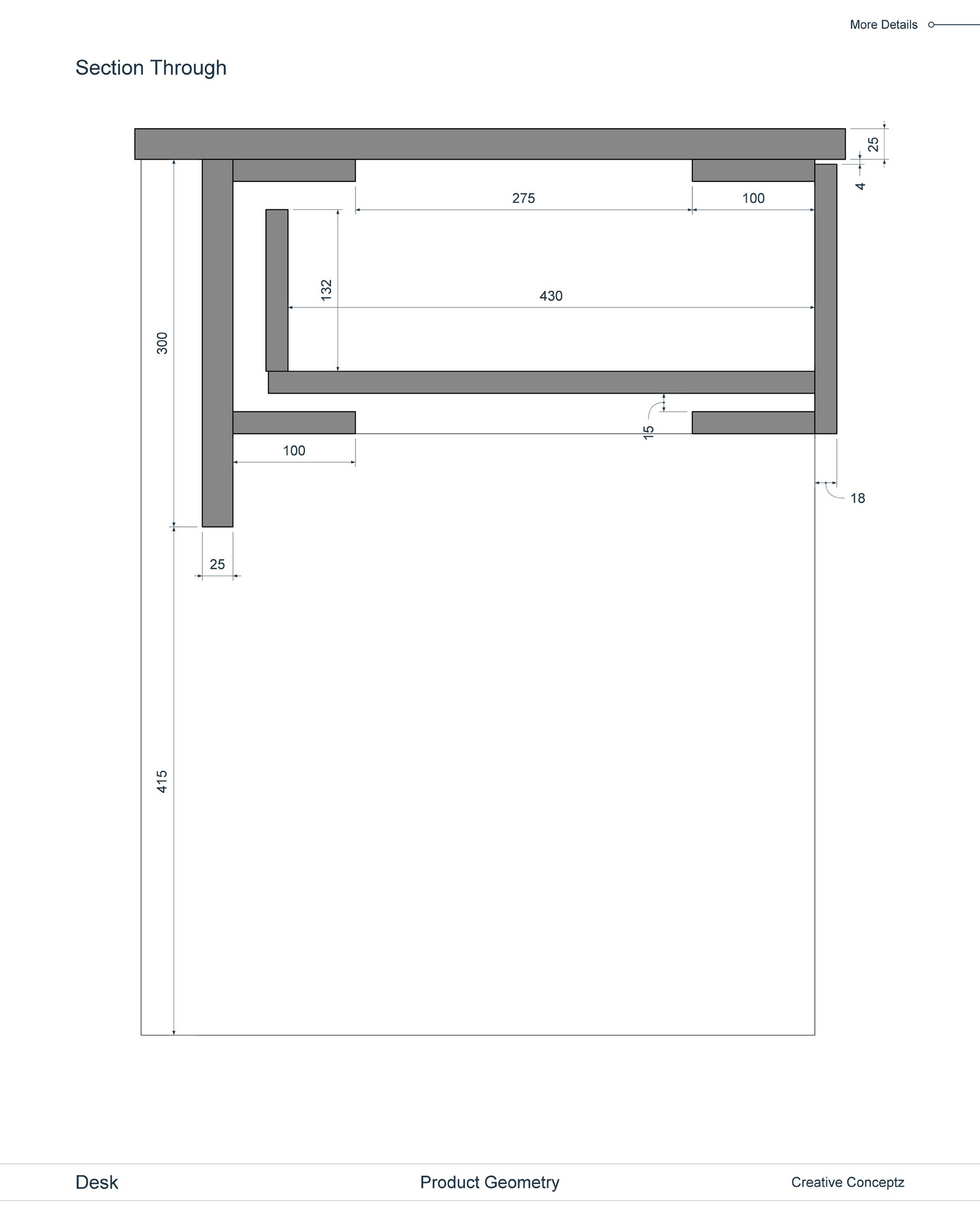 Desk Unit, Technical Drawing, Product Section