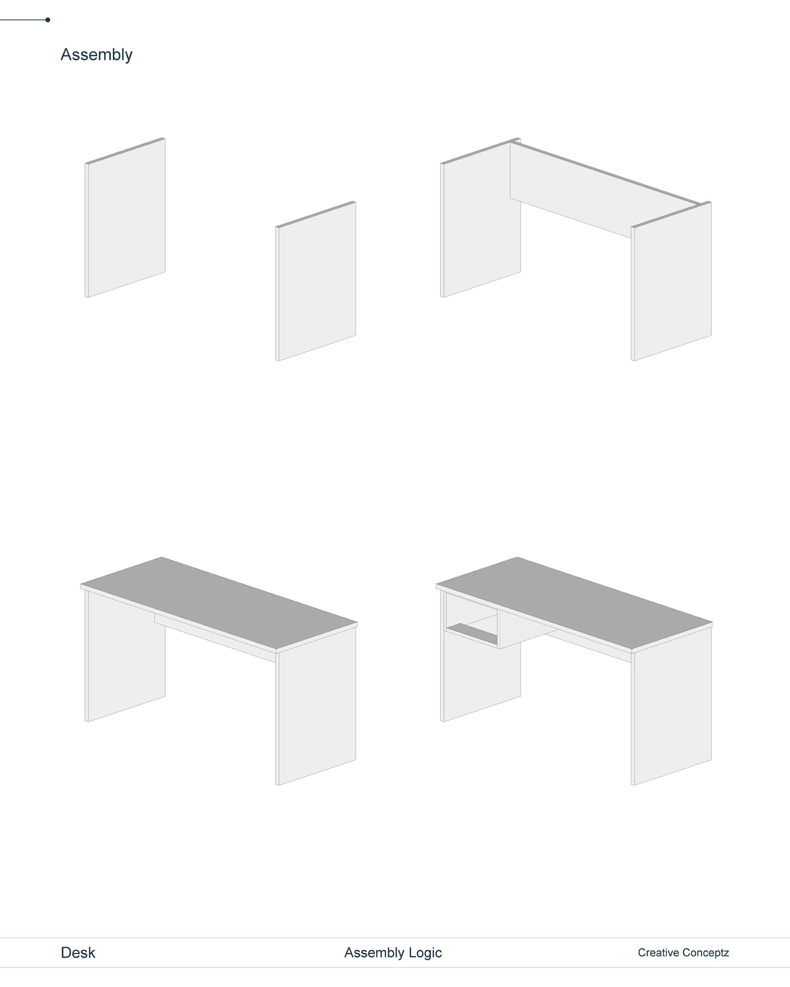 Desk Unit, Technical Drawing, Assembly Logic 1