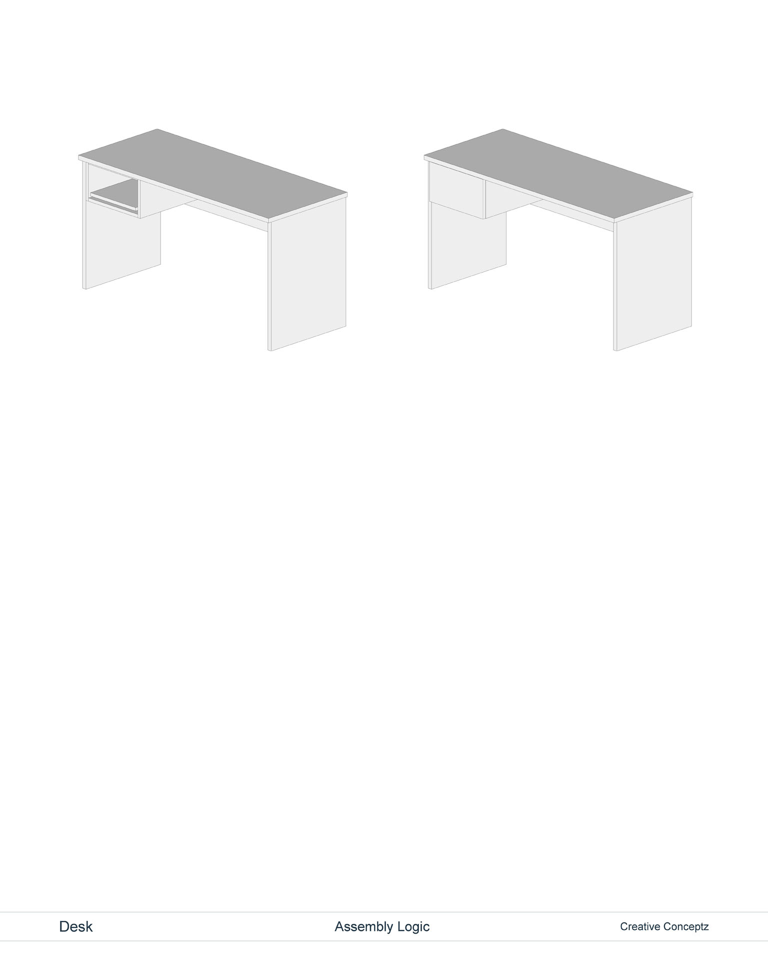 Desk Unit, Technical Drawing, Assembly Logic 2