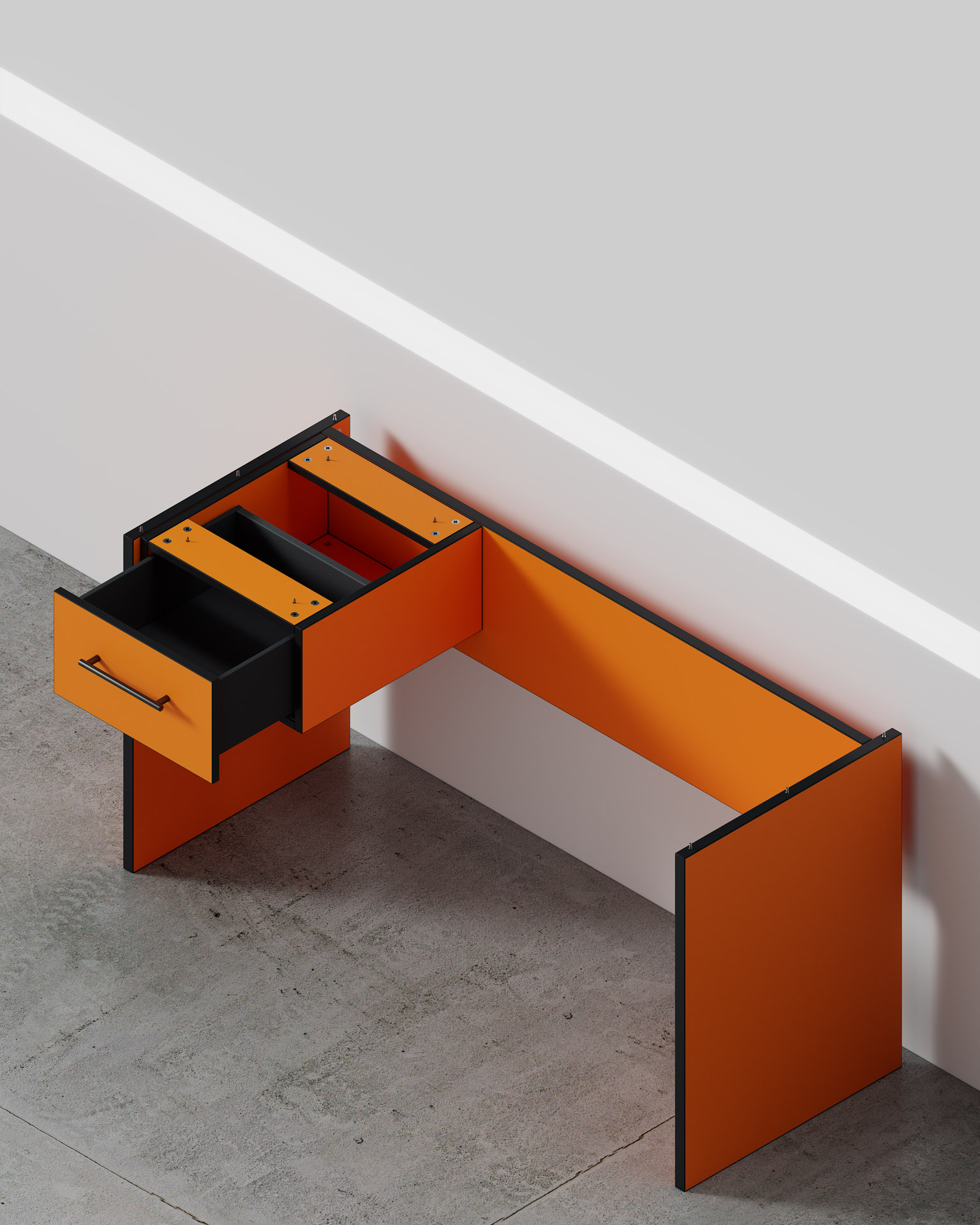 Desk Unit, Orange Finish, Interior Construction View