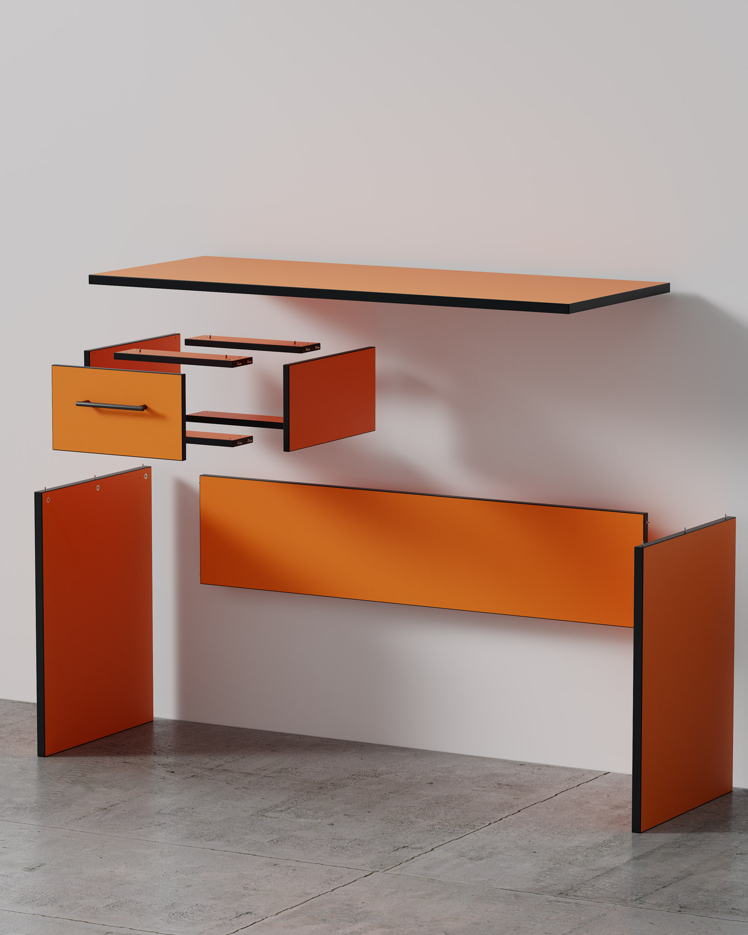 Desk Unit, Orange Finish, Exploded View