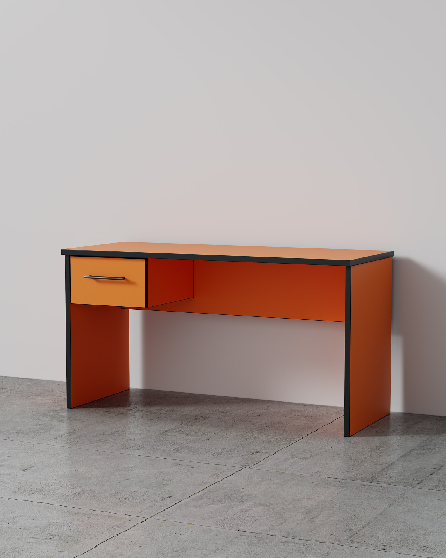 Desk Unit, Orange Finish, Three-Quarter Studio Render