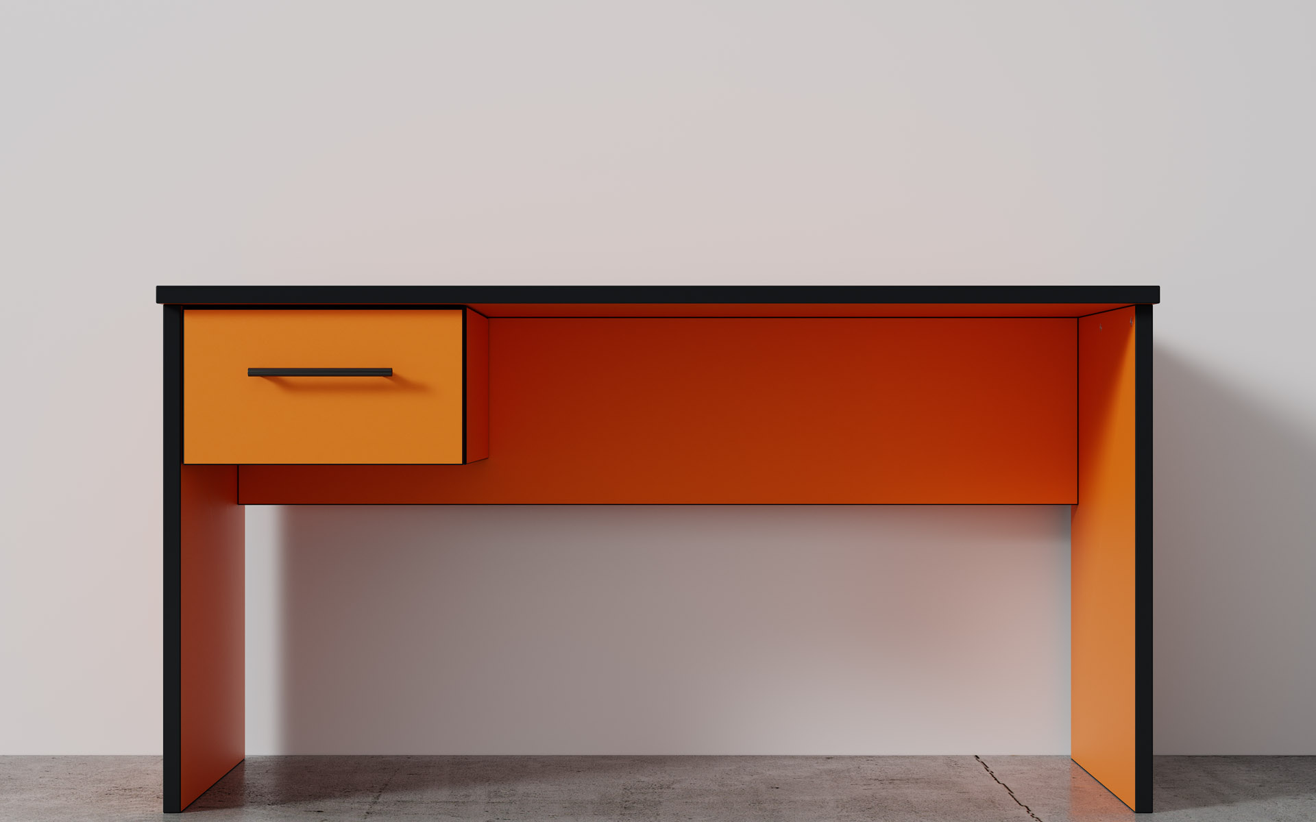 Desk Unit, Orange Finish, Front Elevation Render