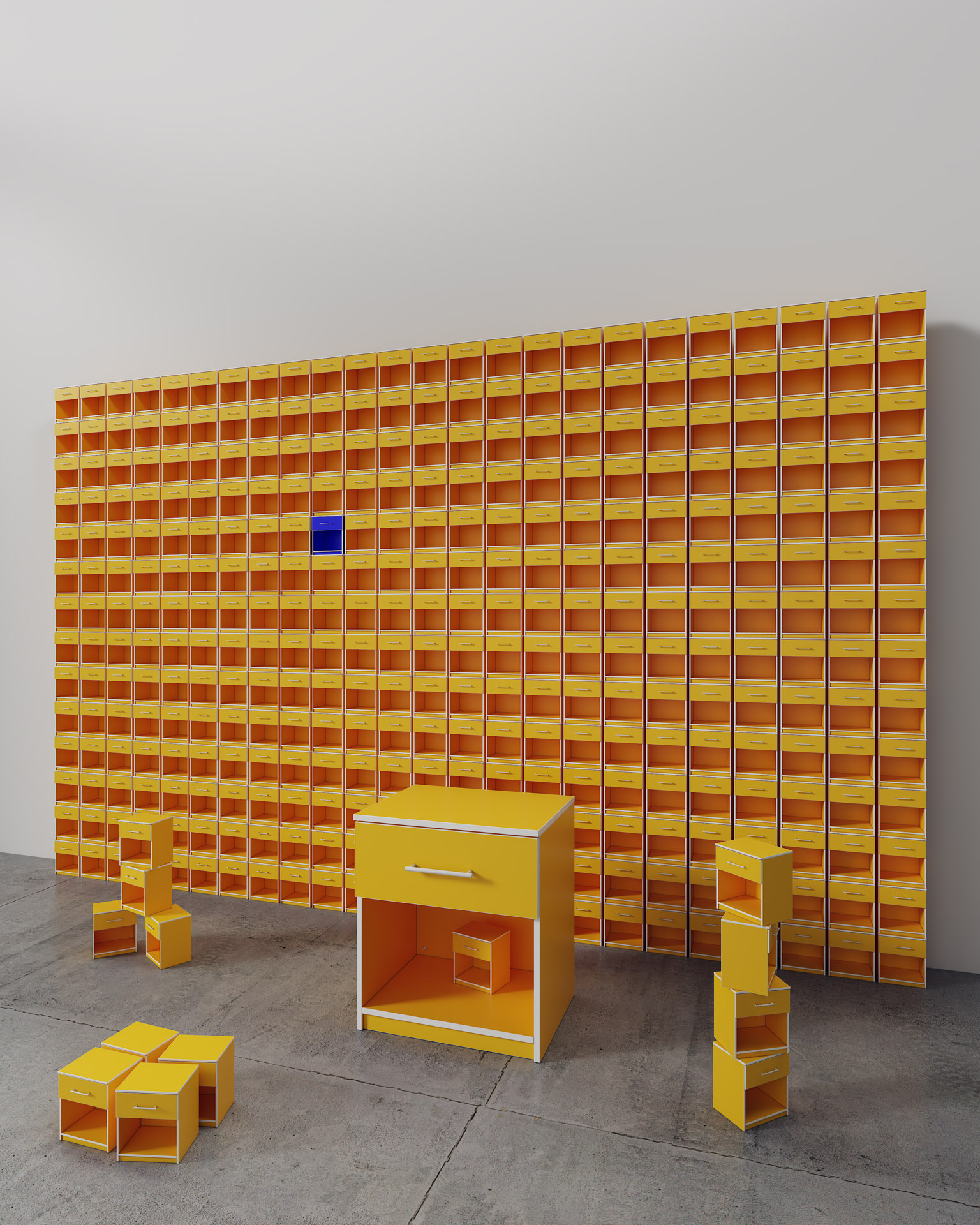 Bedside Table, Yellow Finish, Scaled Production Render
