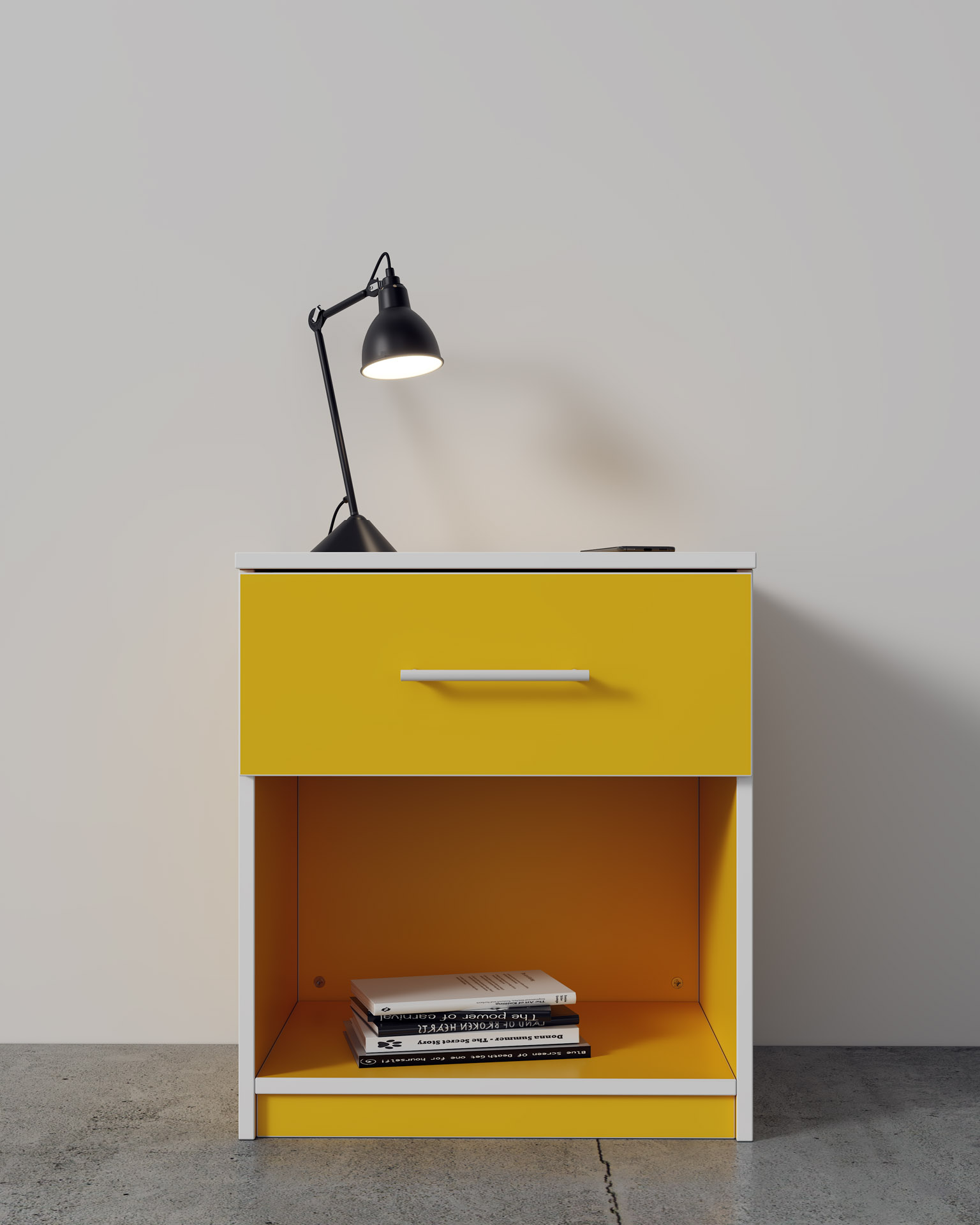 Bedside Table, Yellow Finish, Spotlight Render, Front