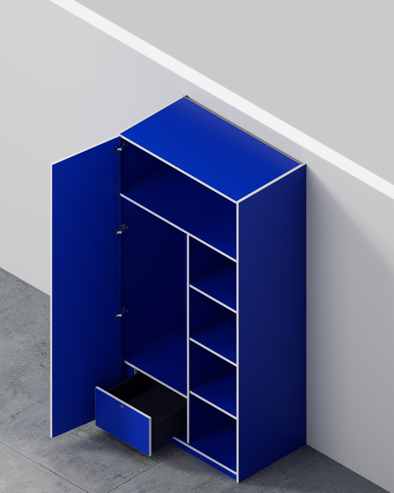 Wardrobe Unit, Blue Finish, Interior Construction View