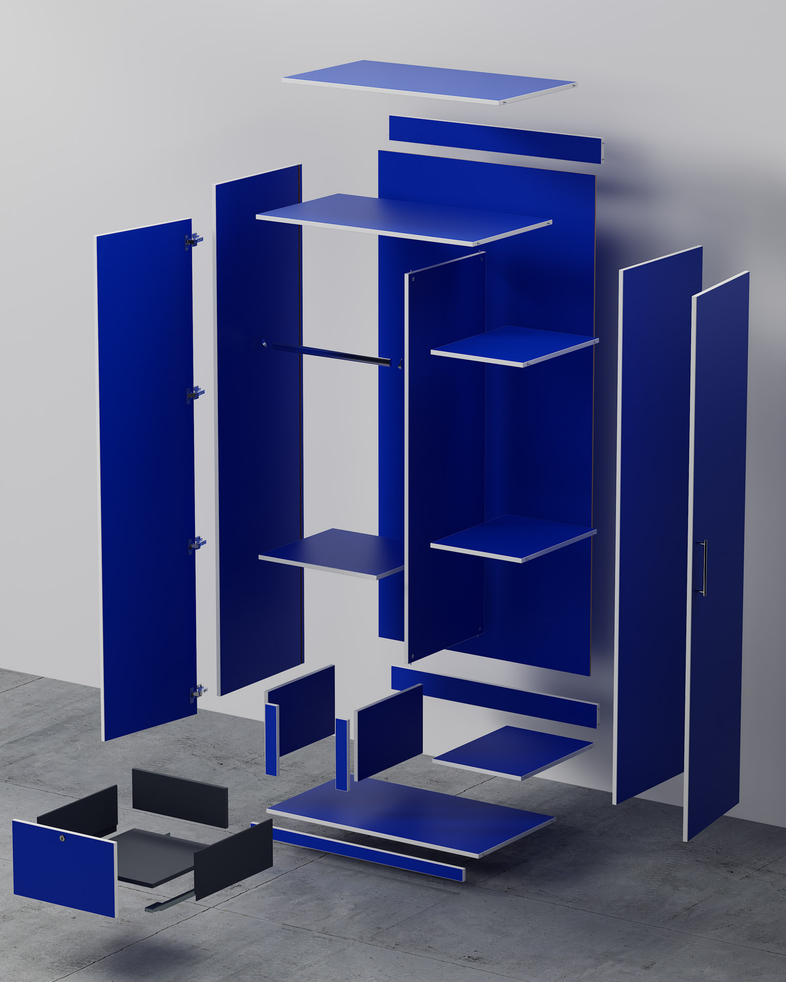 Wardrobe Unit, Blue Finish, Exploded View