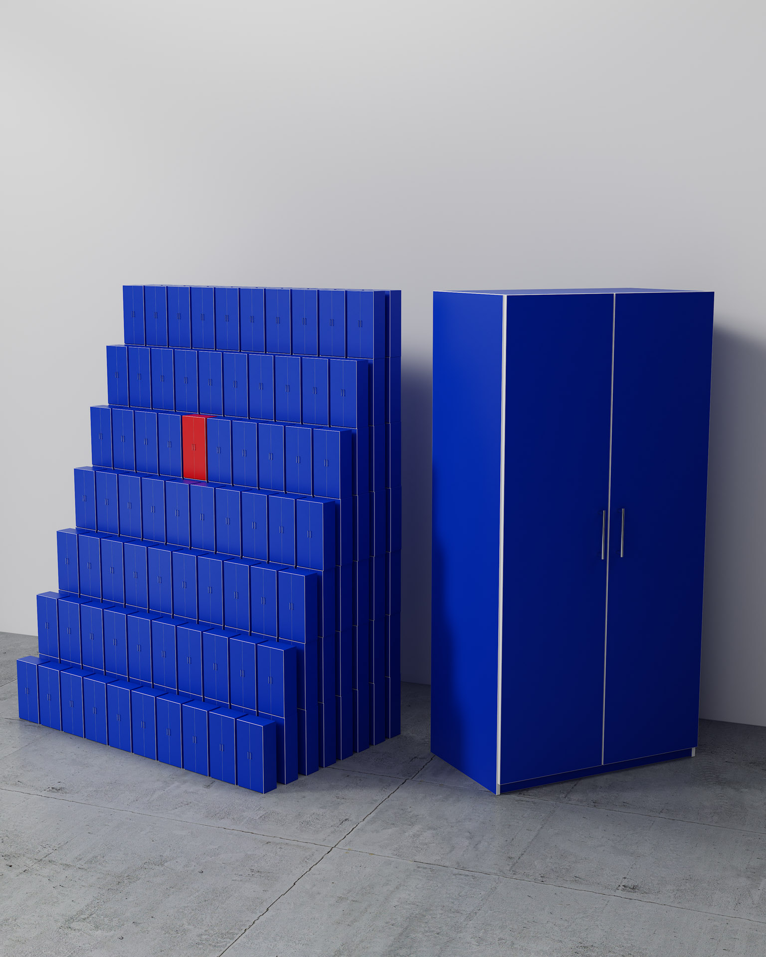Wardrobe Unit, Blue Finish, Scaled Production Render