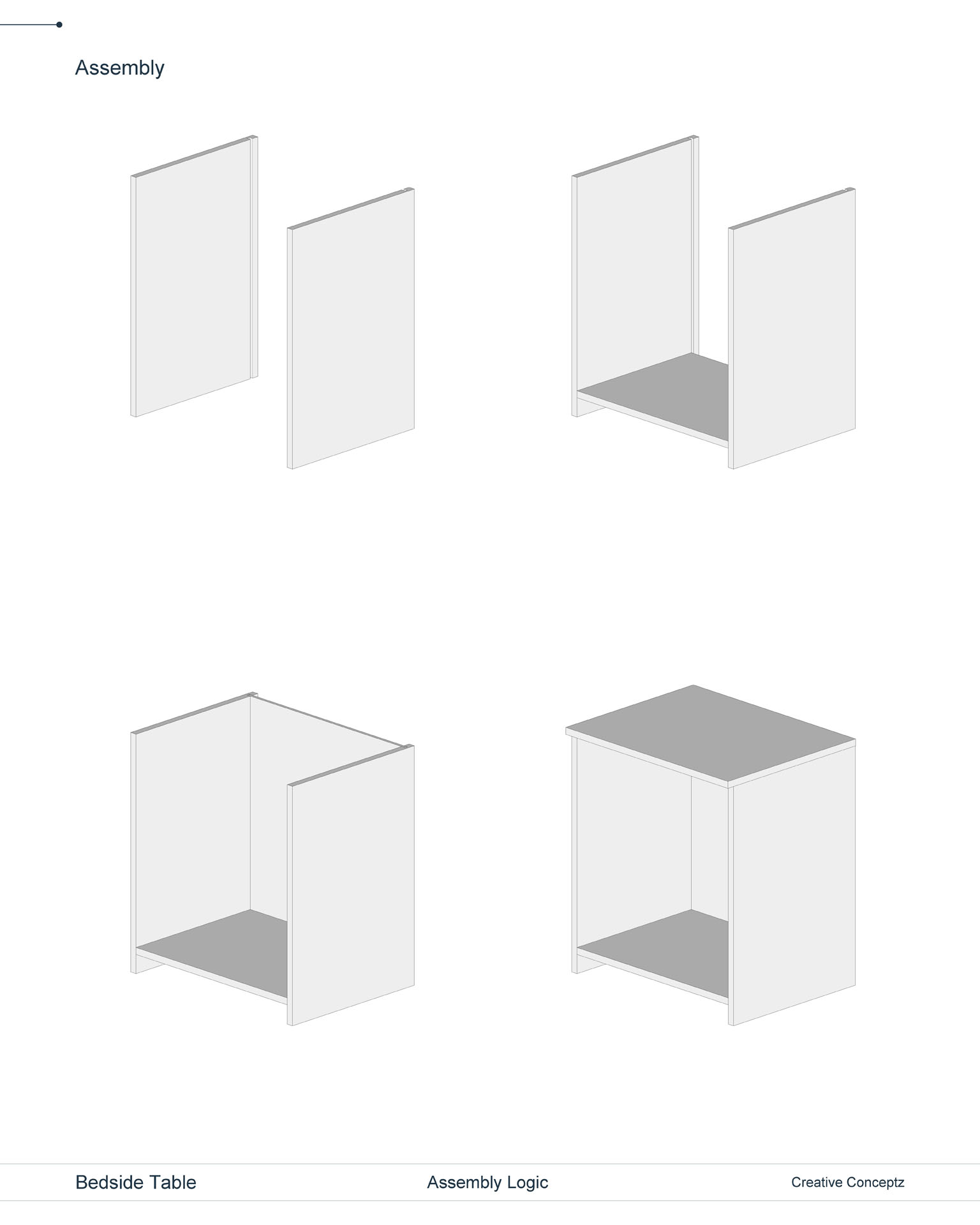 Bedside Table, Technical Drawing, Assembly Logic 1