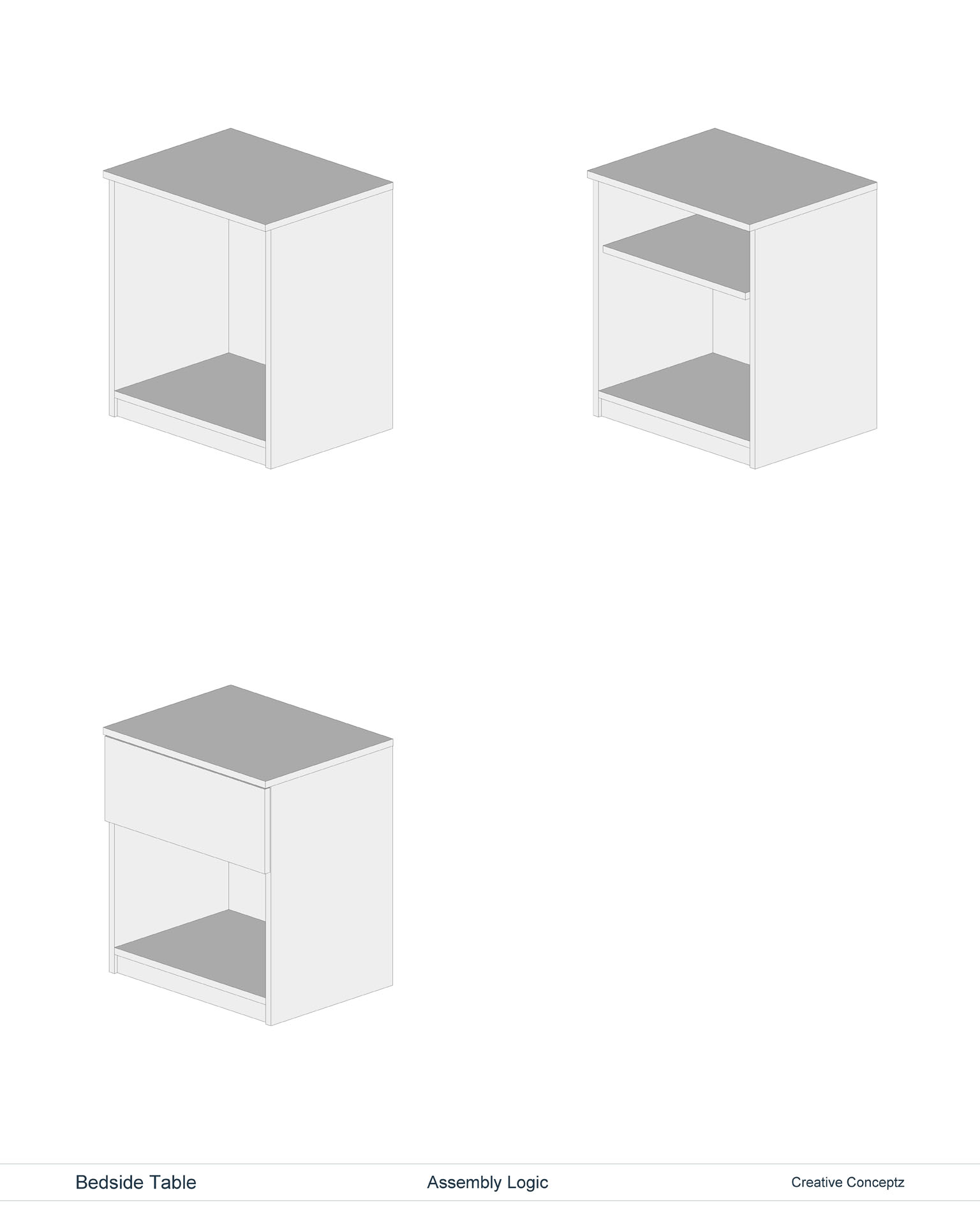 Bedside Table, Technical Drawing, Assembly Logic 2
