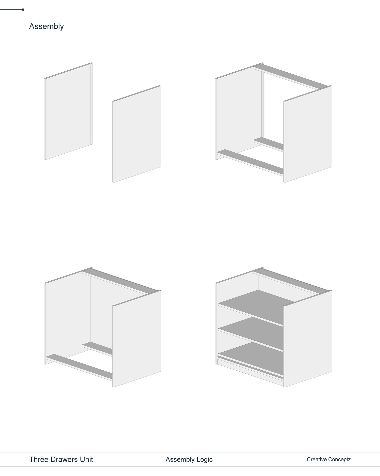 Three-Drawer Unit, Technical Drawing, Assembly Logic 1