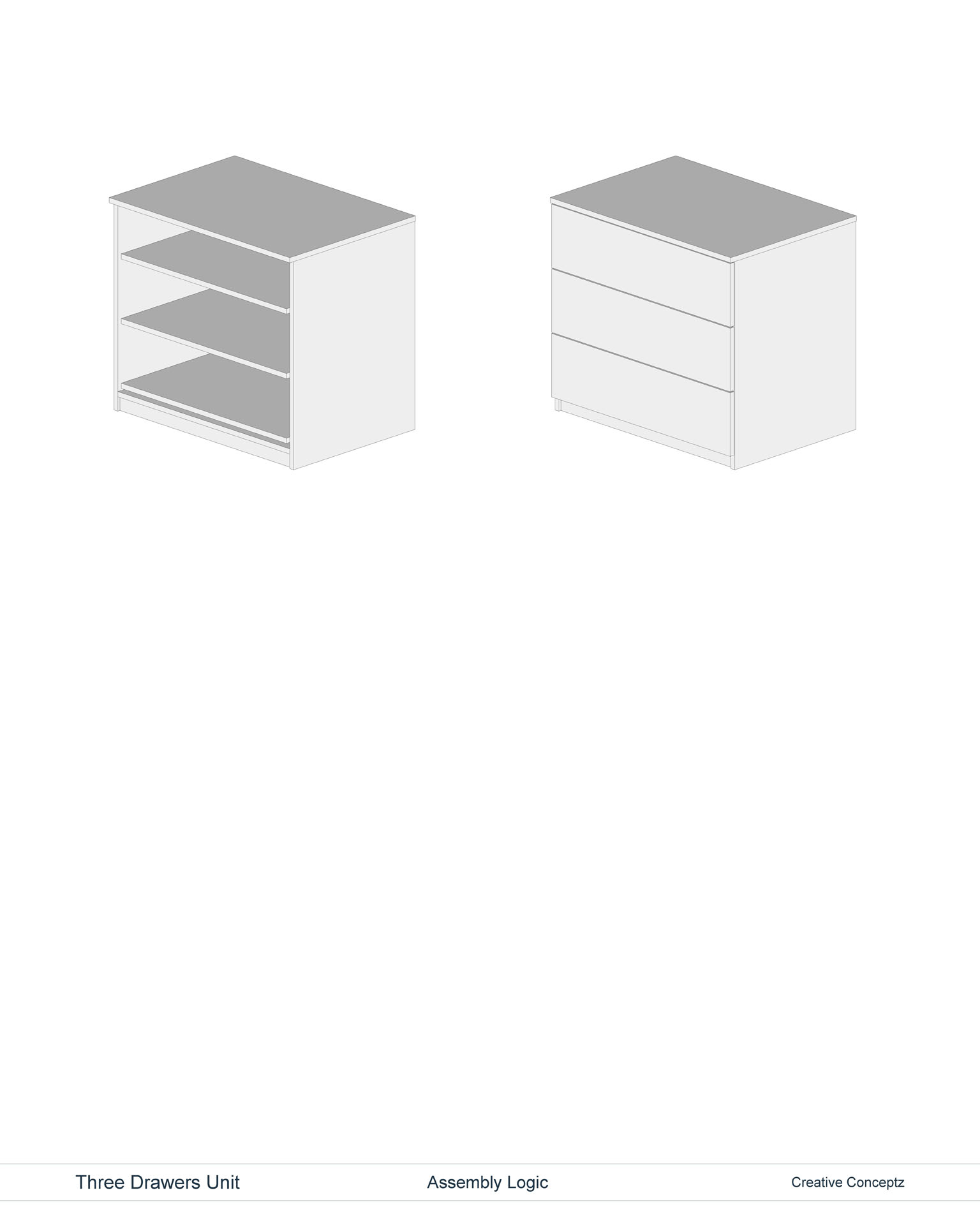 Three-Drawer Unit, Technical Drawing, Assembly Logic 2