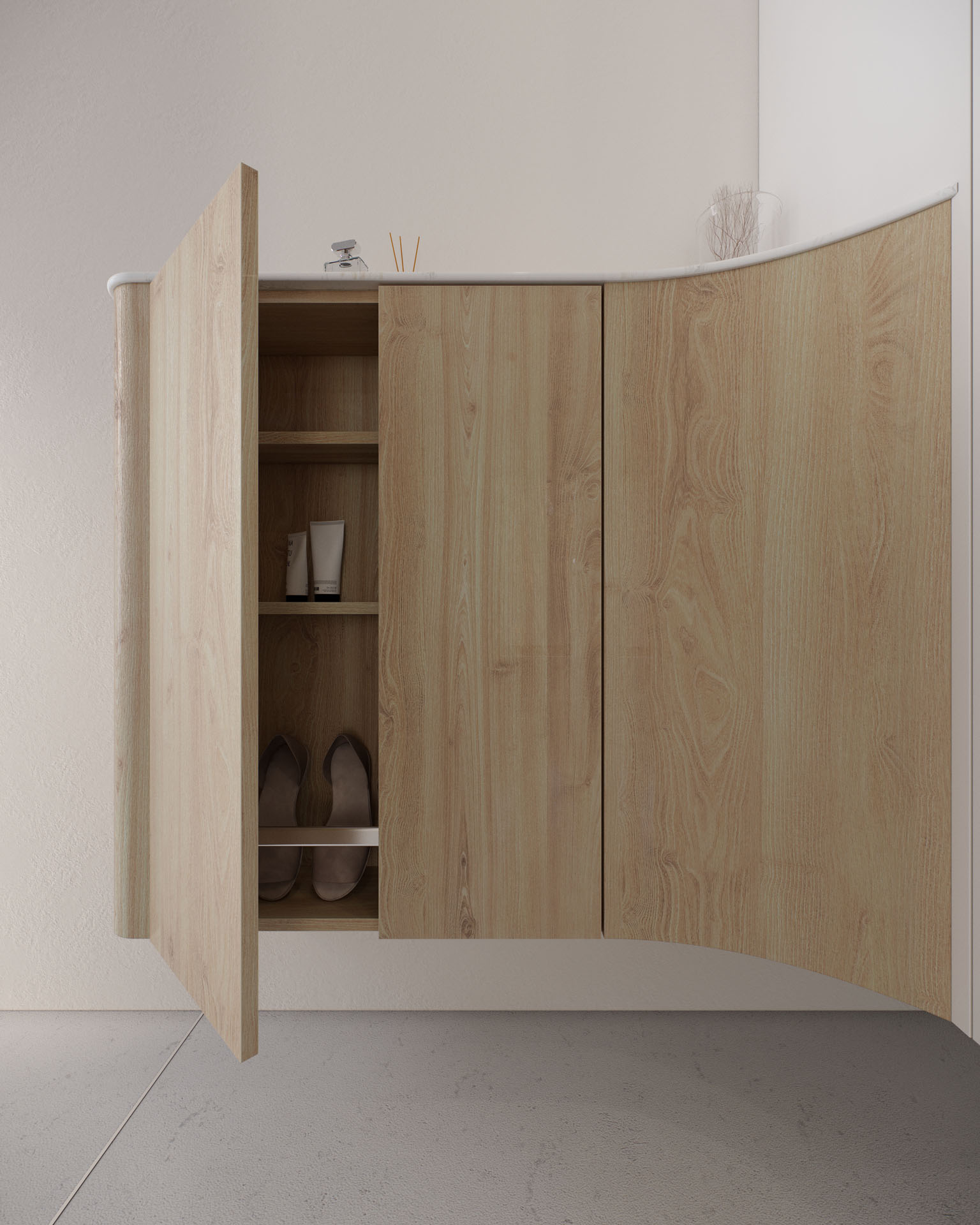 Floating Storage Unit, Open Door, Interior Storage View