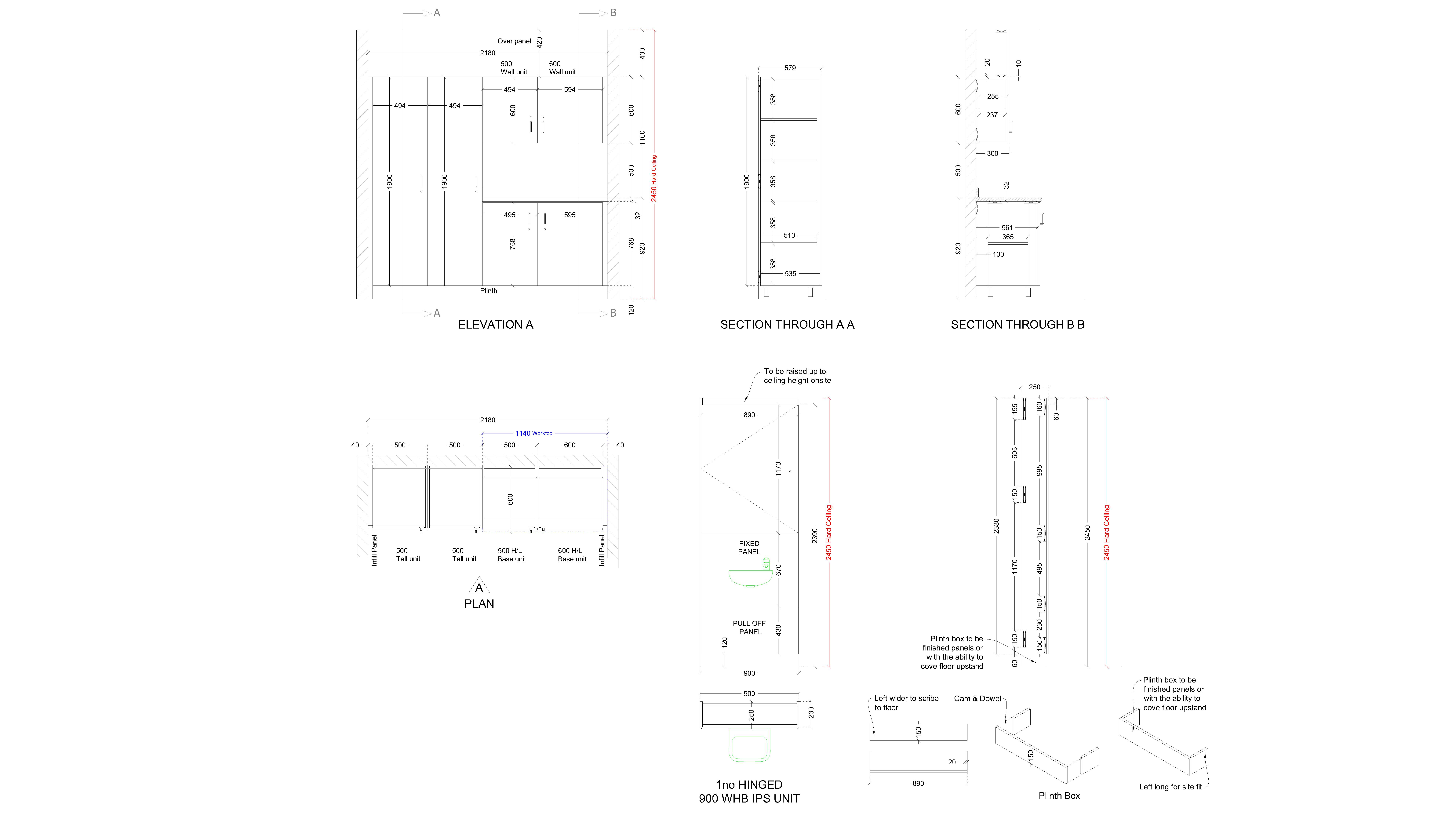 Healthcare Joinery Run with WHB IPS Unit, Elevations Sections & Construction Details