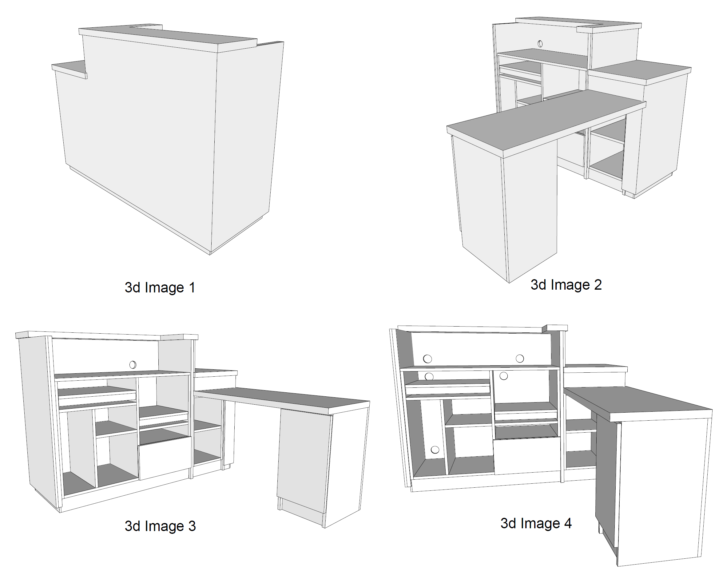 Reception Desk 3D Wireframe Views