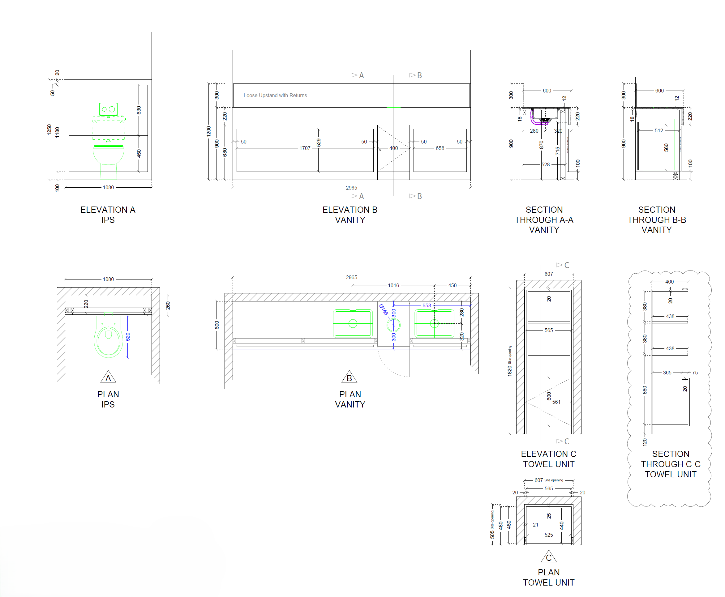 Bathroom Vanity & IPS CAD Drawing Set