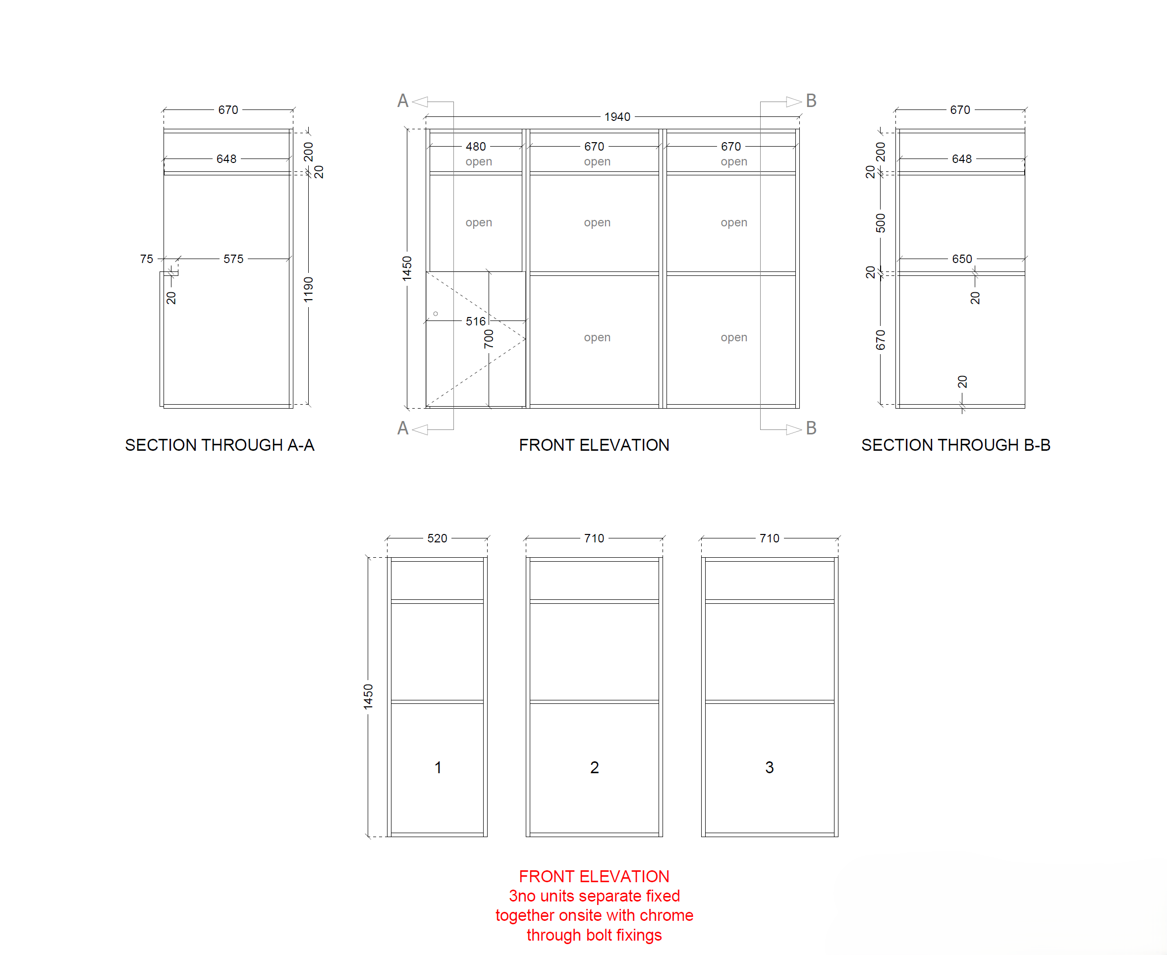 Modular Locker Unit CAD Elevations & Sections