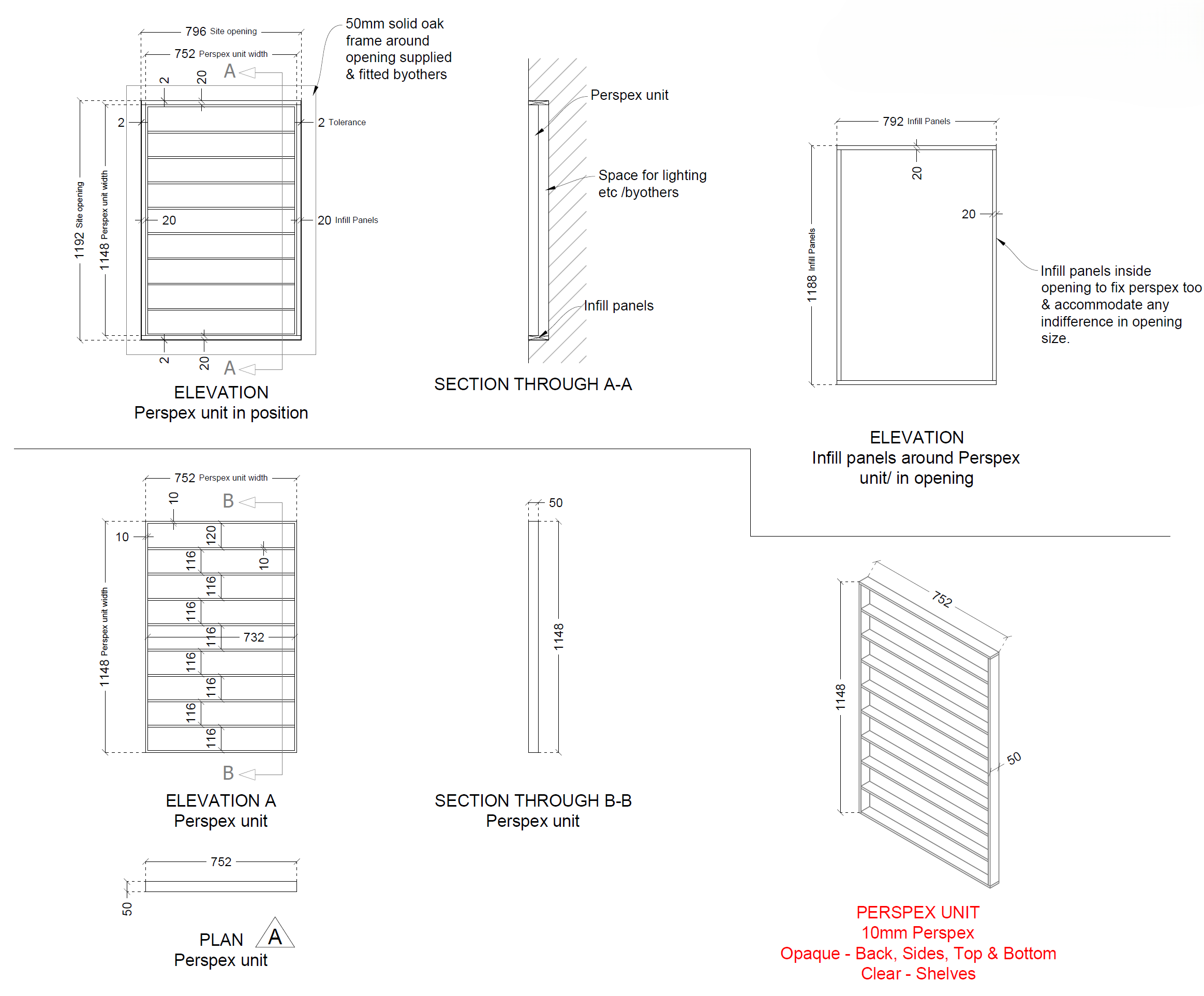 Perspex Display Unit CAD Drawing Set