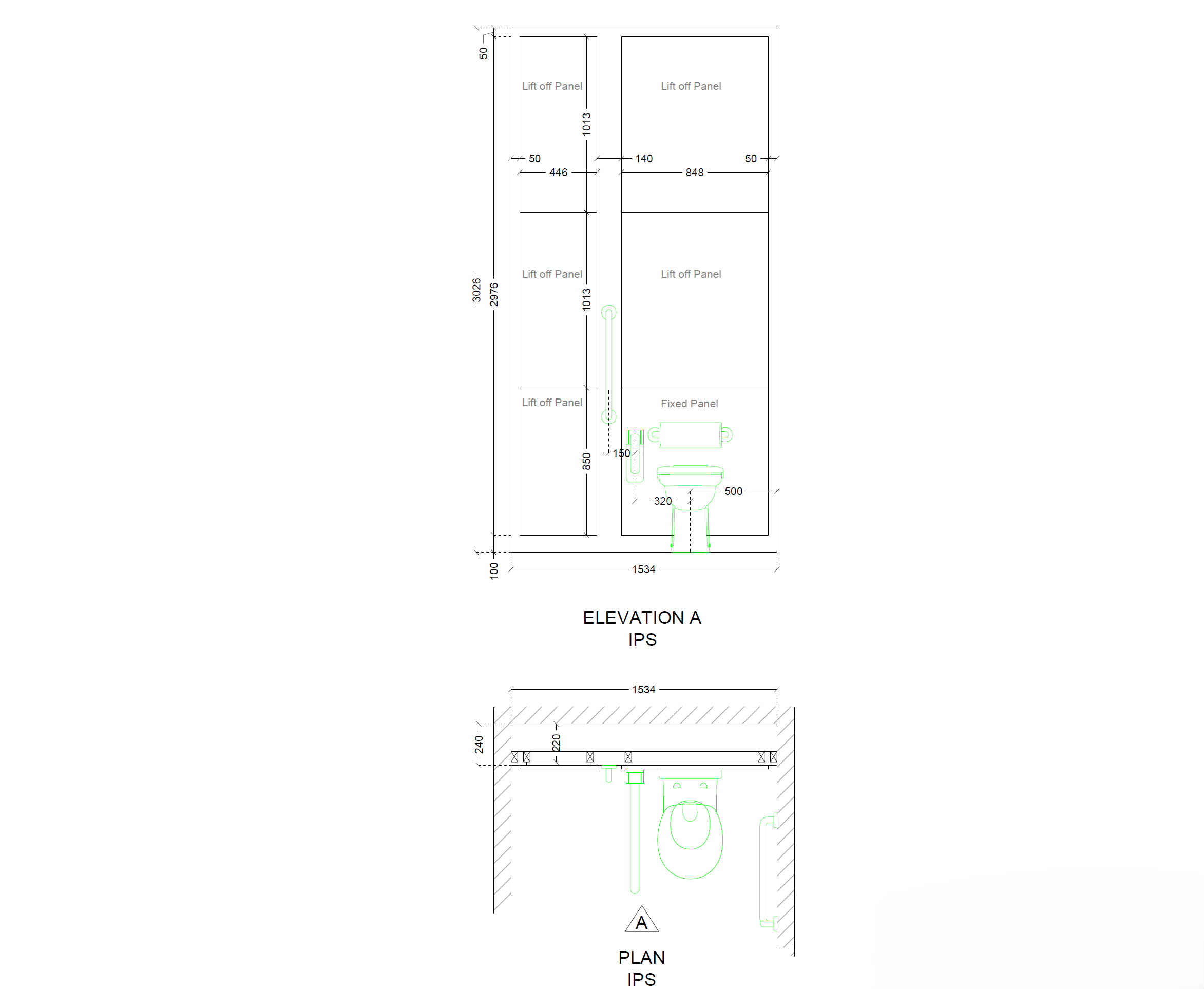 IPS Toilet Enclosure CAD Elevation & Plan