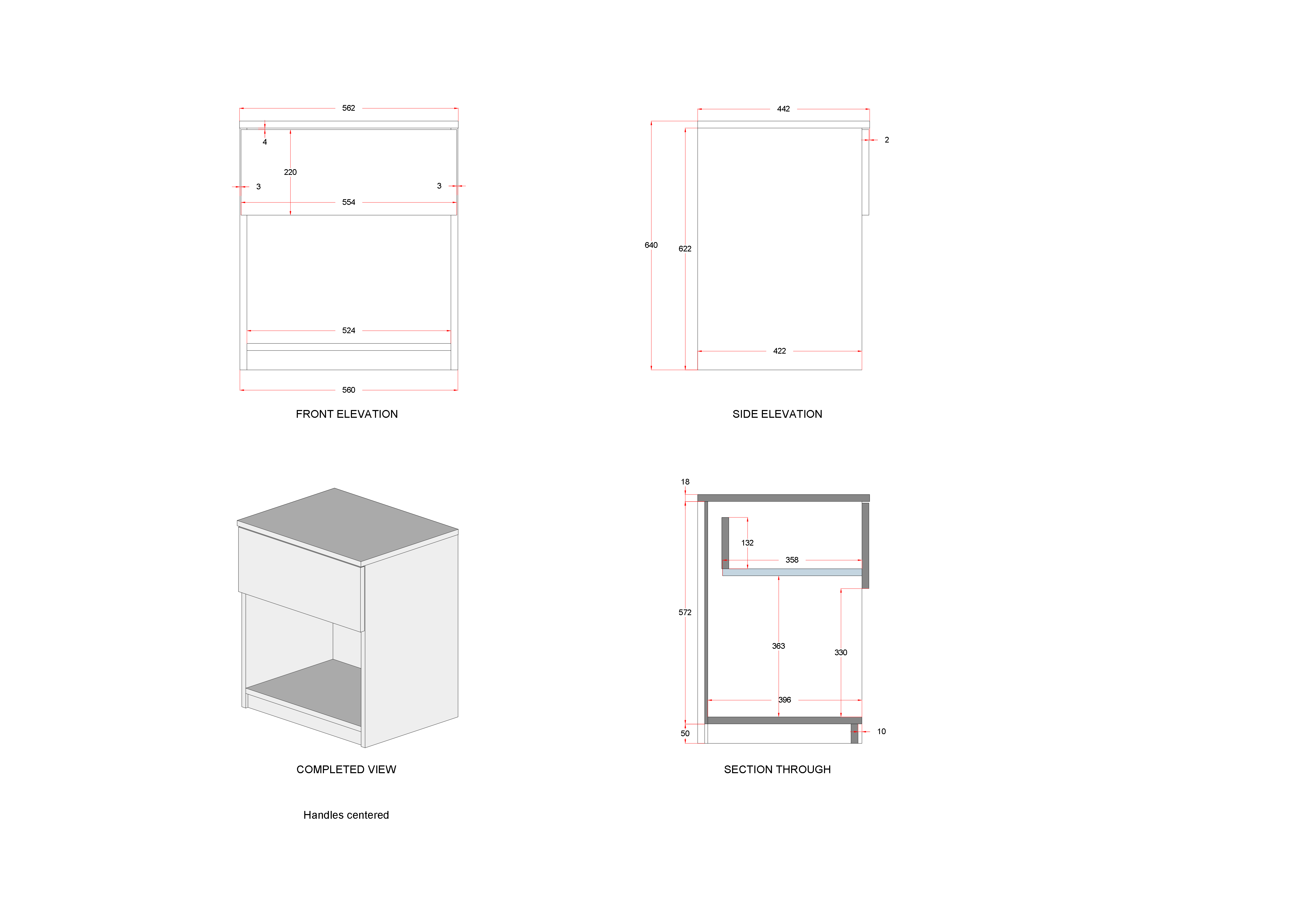 Cabin Furniture, Manufacturing Drawing – Bedside Unit