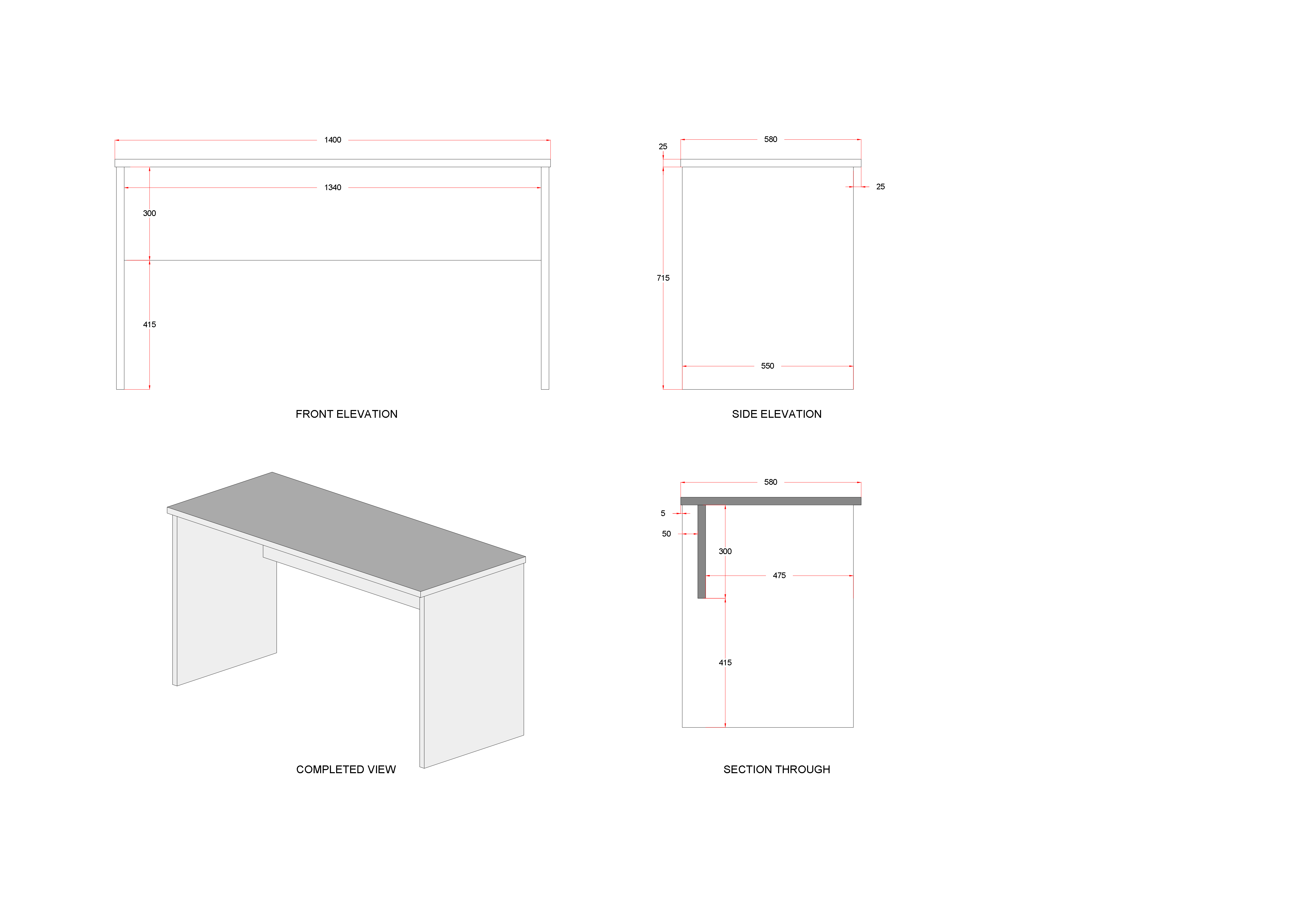 Cabin Furniture, Manufacturing Drawing – Desk