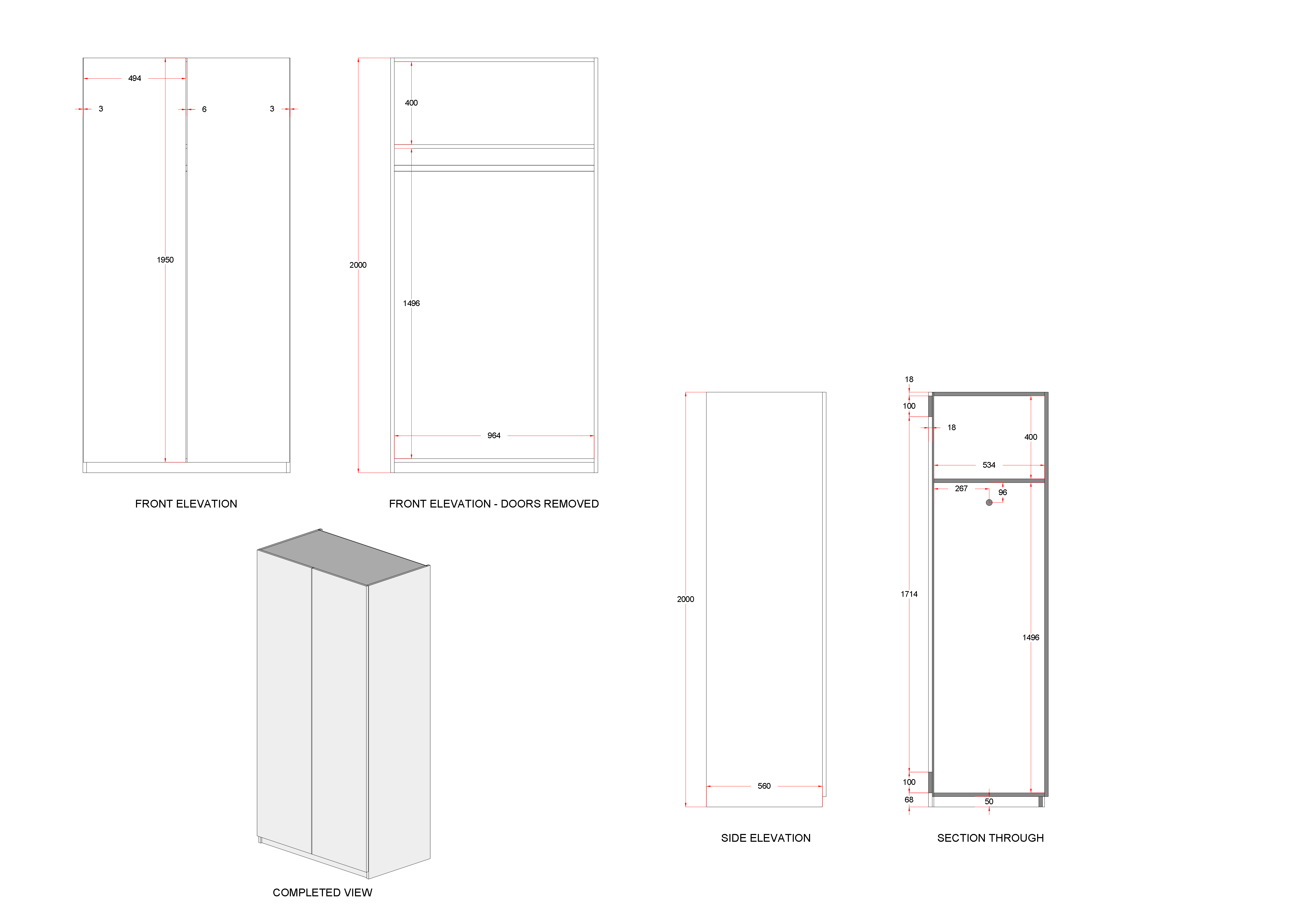 Cabin Furniture, Manufacturing Drawing – Double Wardrobe