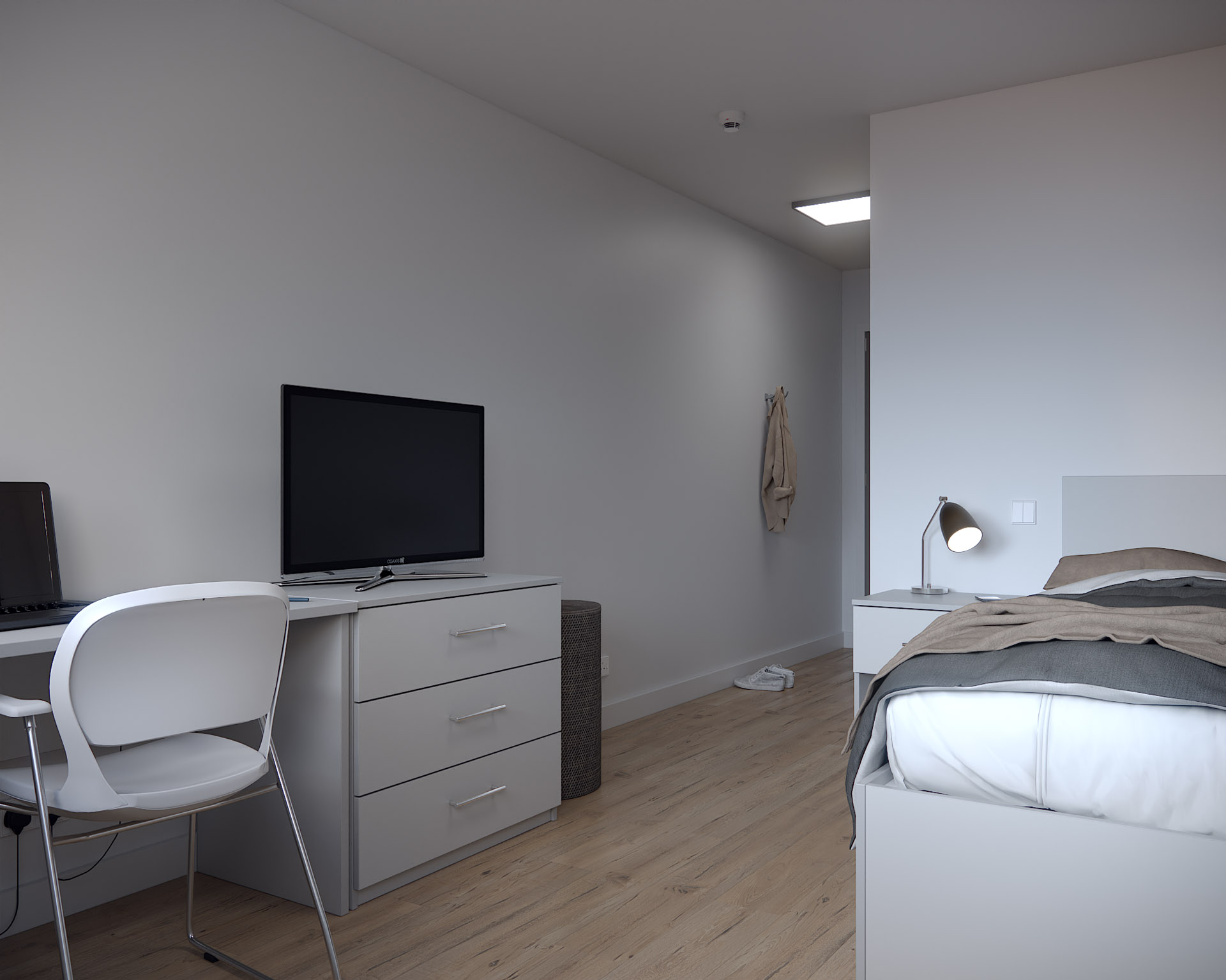 Cabin Interior, Bedroom Scene, Desk & Drawers View
