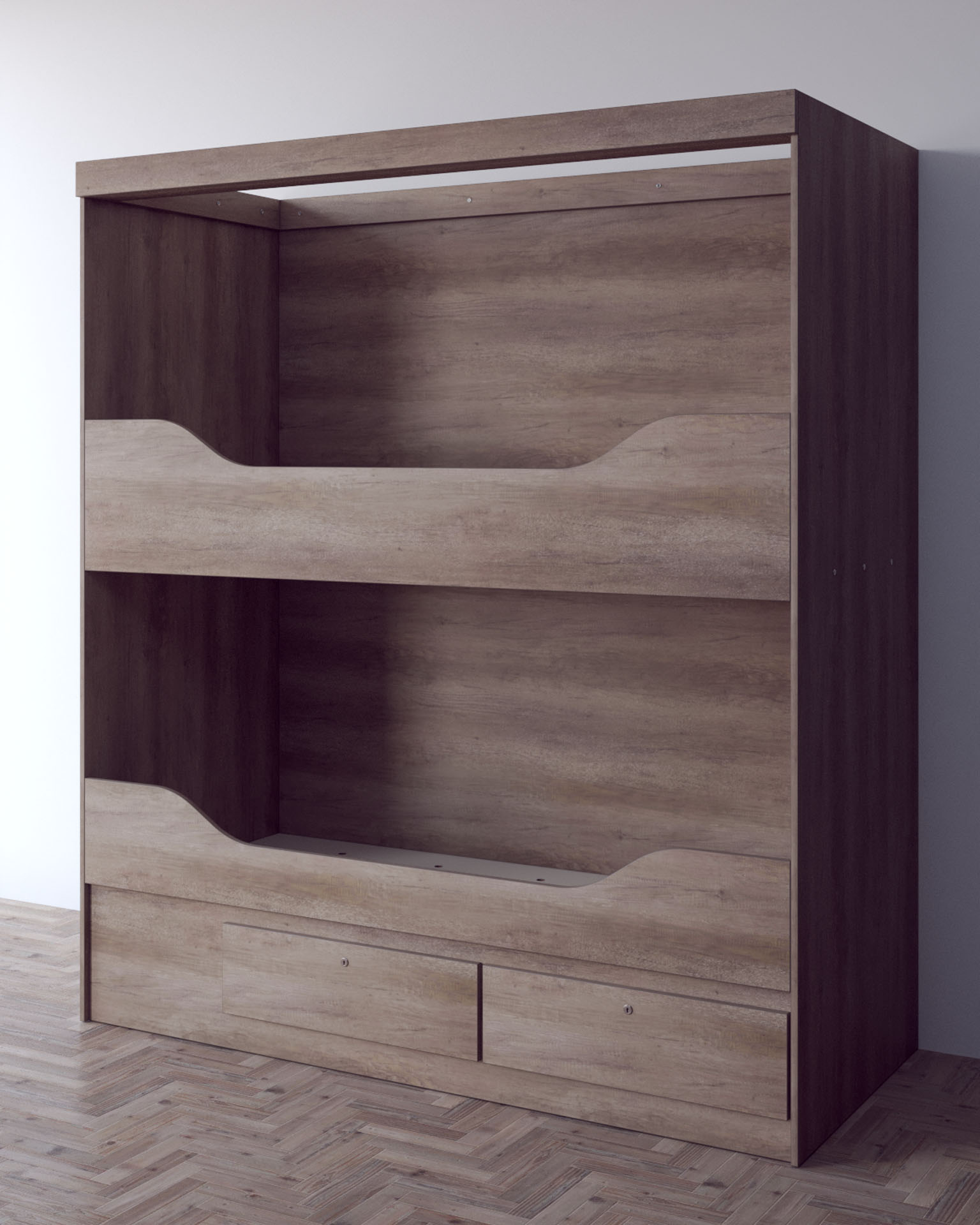 Bunk Bed System, Three-Quarter View, Neutral Studio