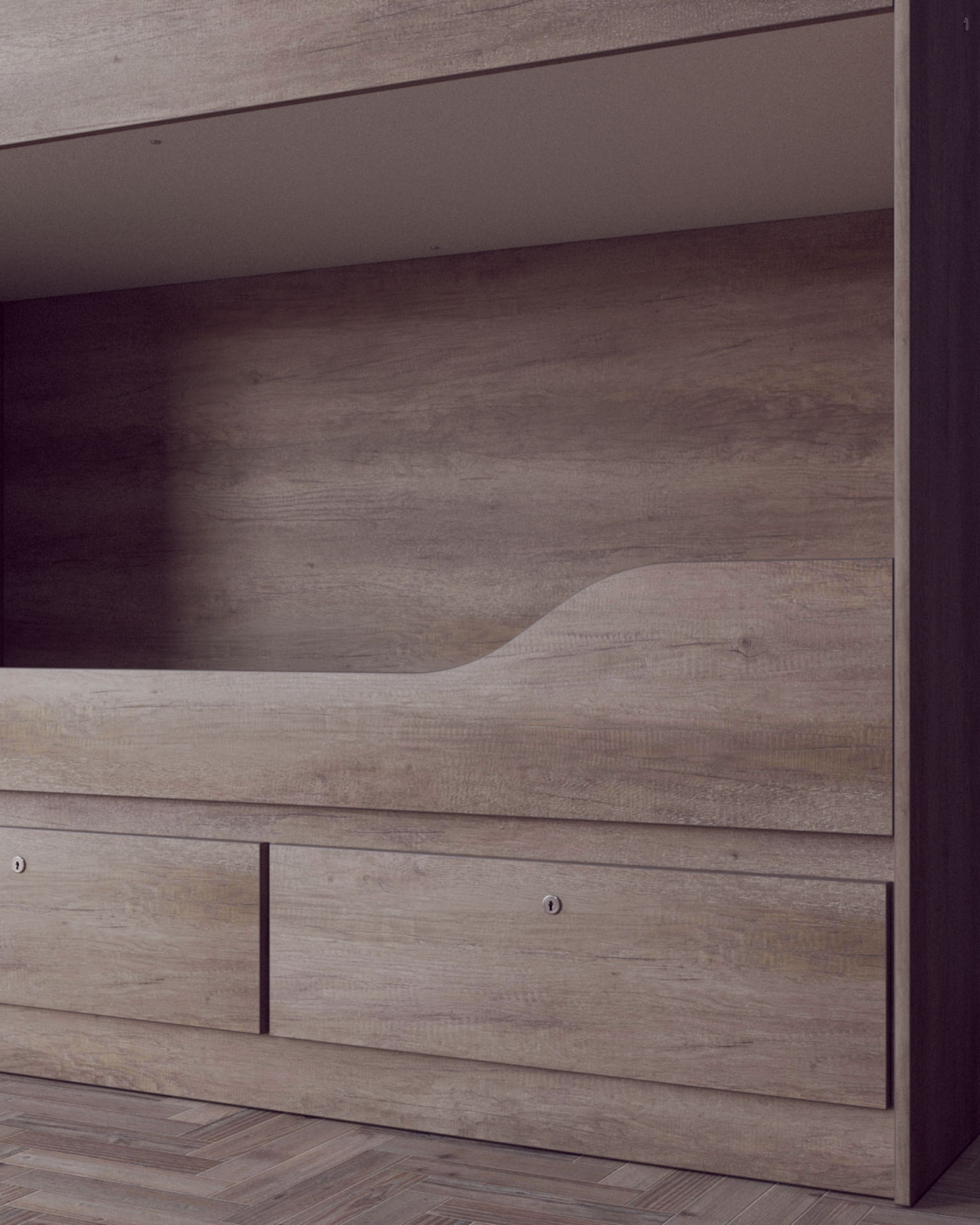 Bunk Bed System, Lower Berth Detail, Drawer Closed