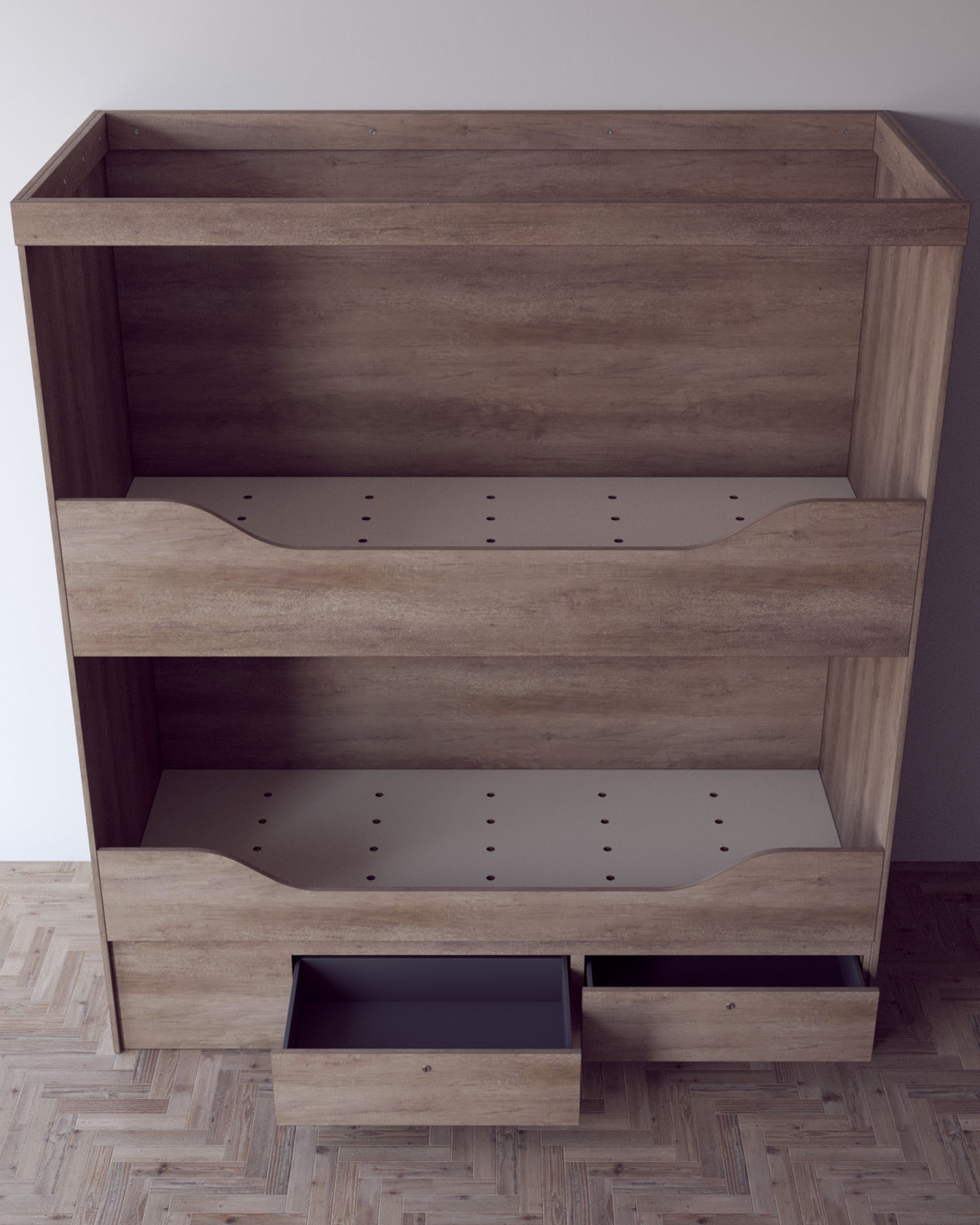 Bunk Bed System, Front View, Slat Base Visible