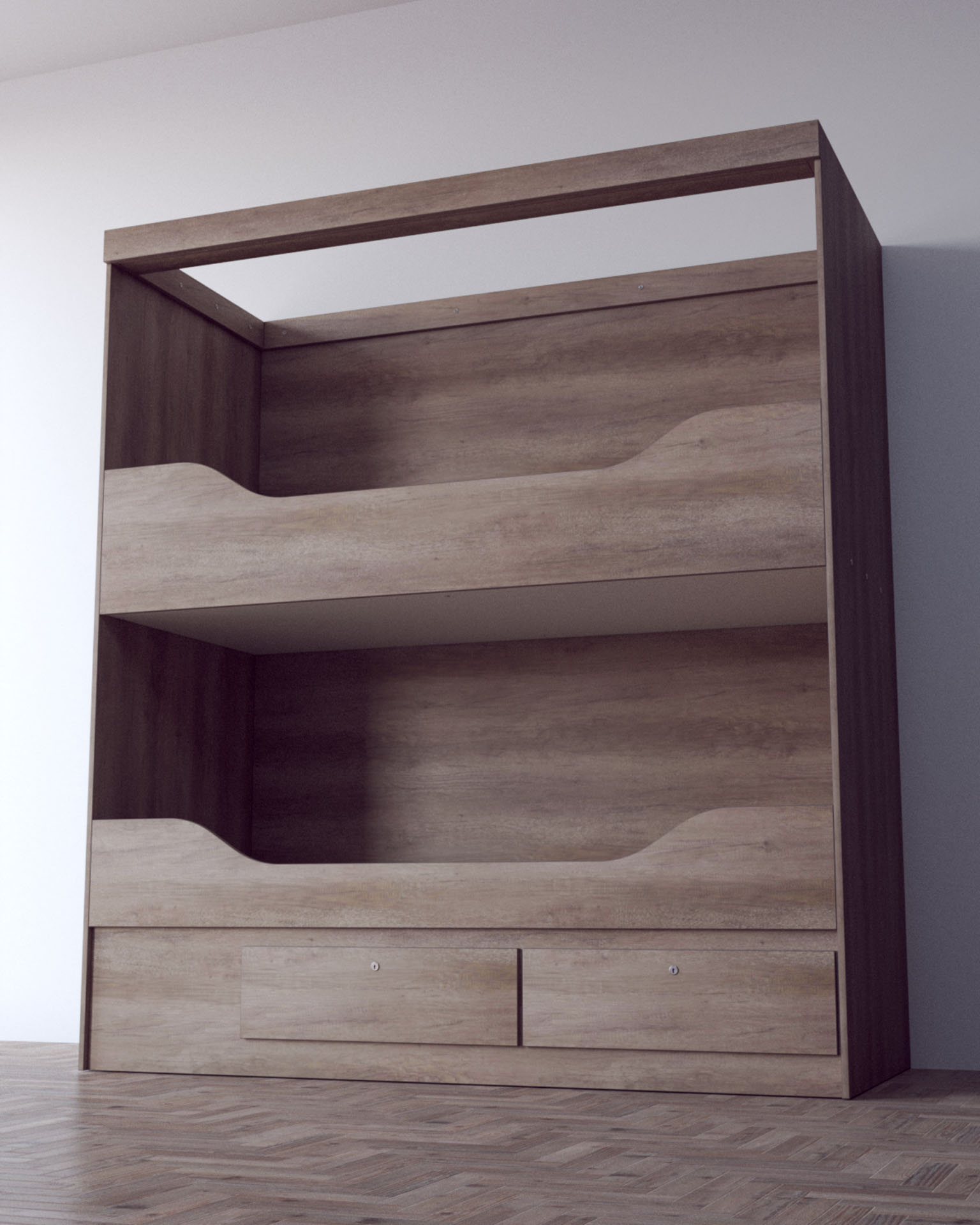 Bunk Bed System, Three-Quarter View, Right Side