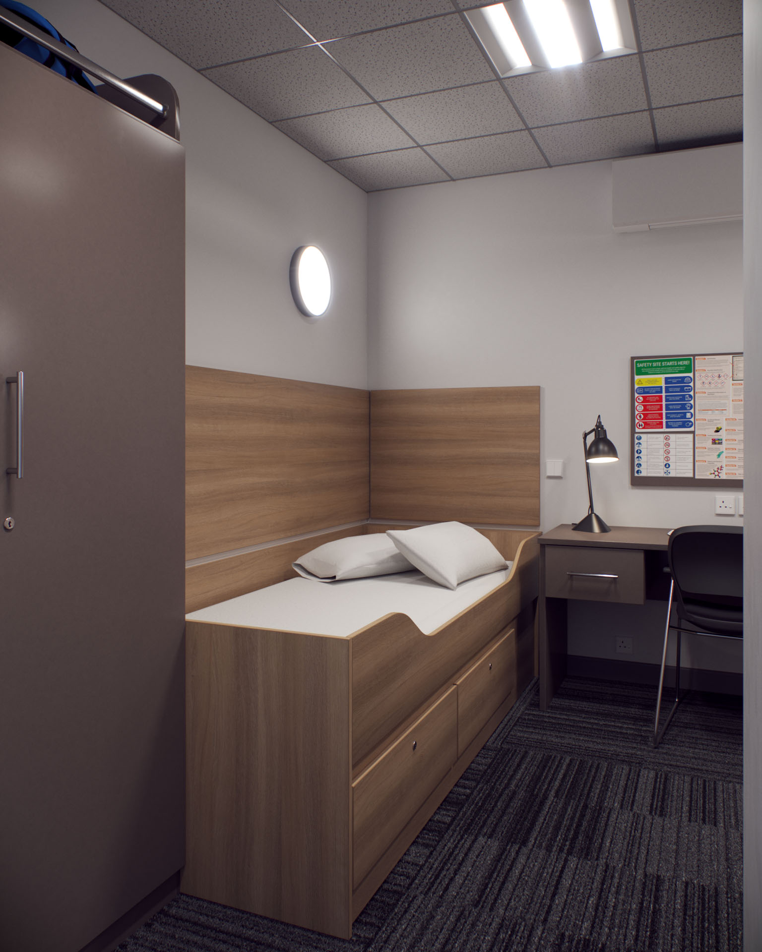 Offshore Cabin, Single Bed and Desk, Side View