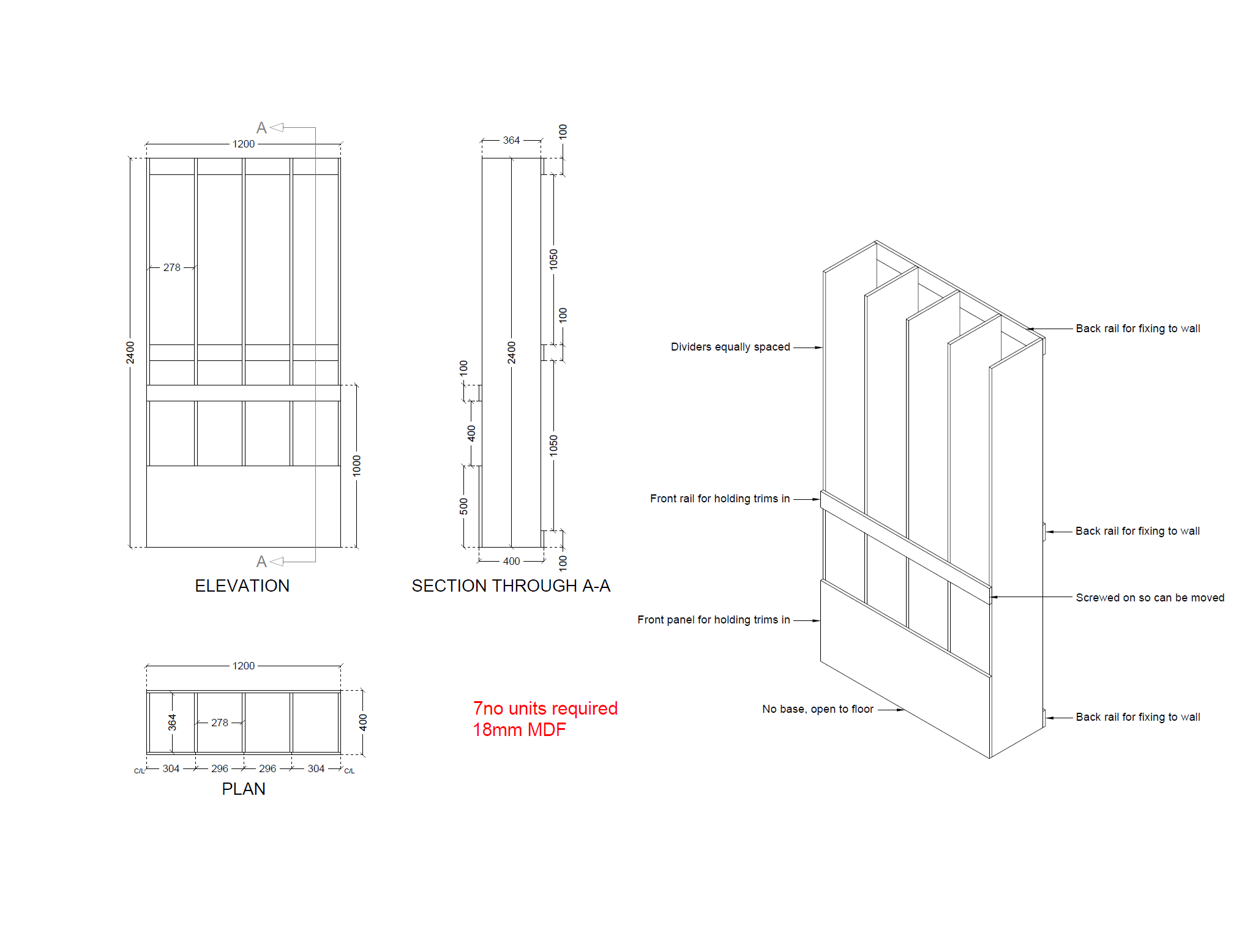 Wall-Mounted Trim Display Rack Drawing