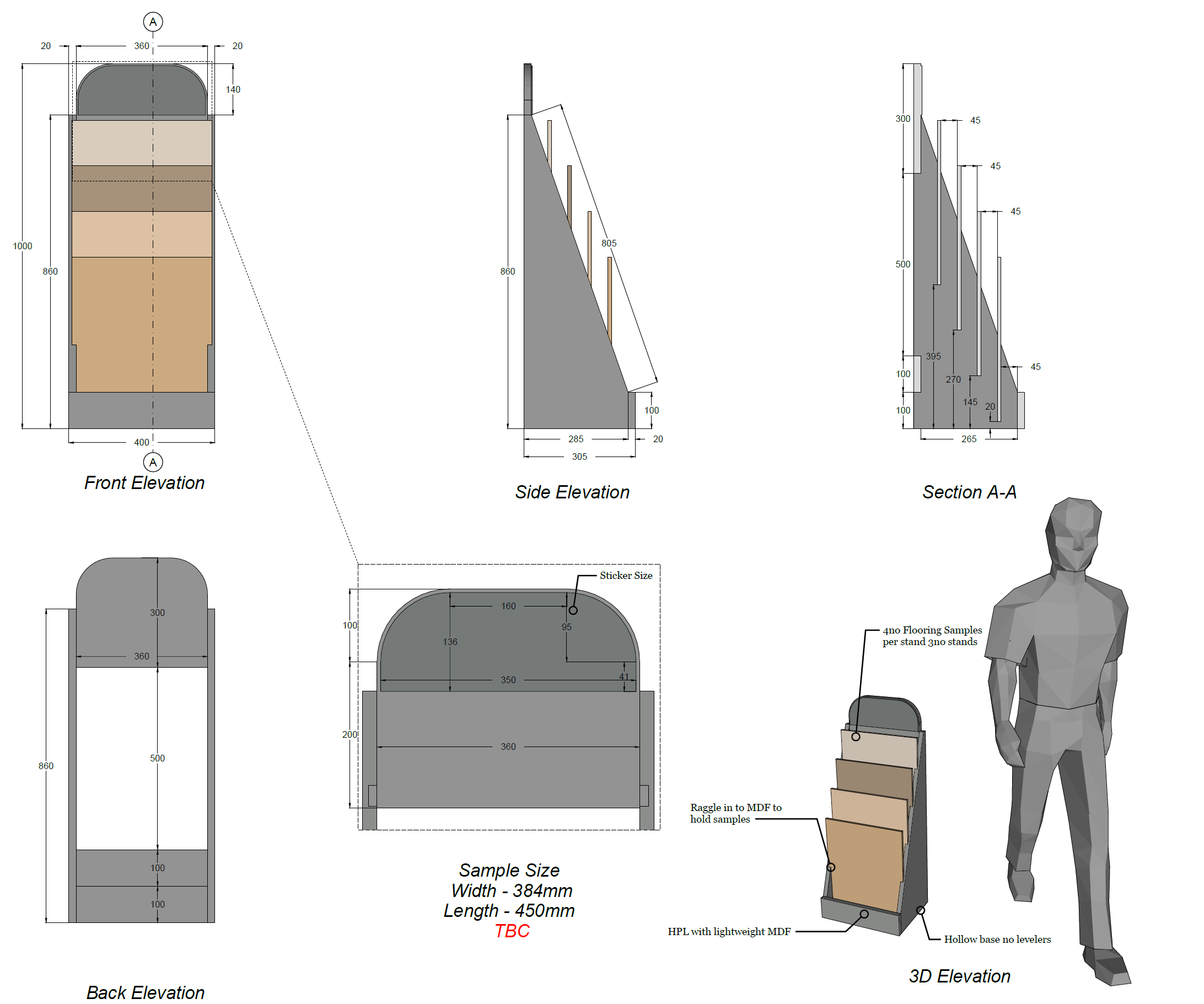 Flooring Sample Display Stand Drawing
