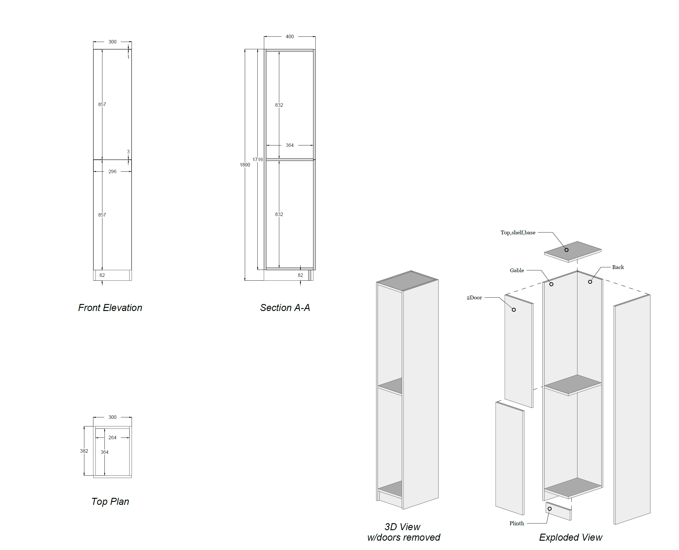 Slim Tall Storage Cabinet Drawing