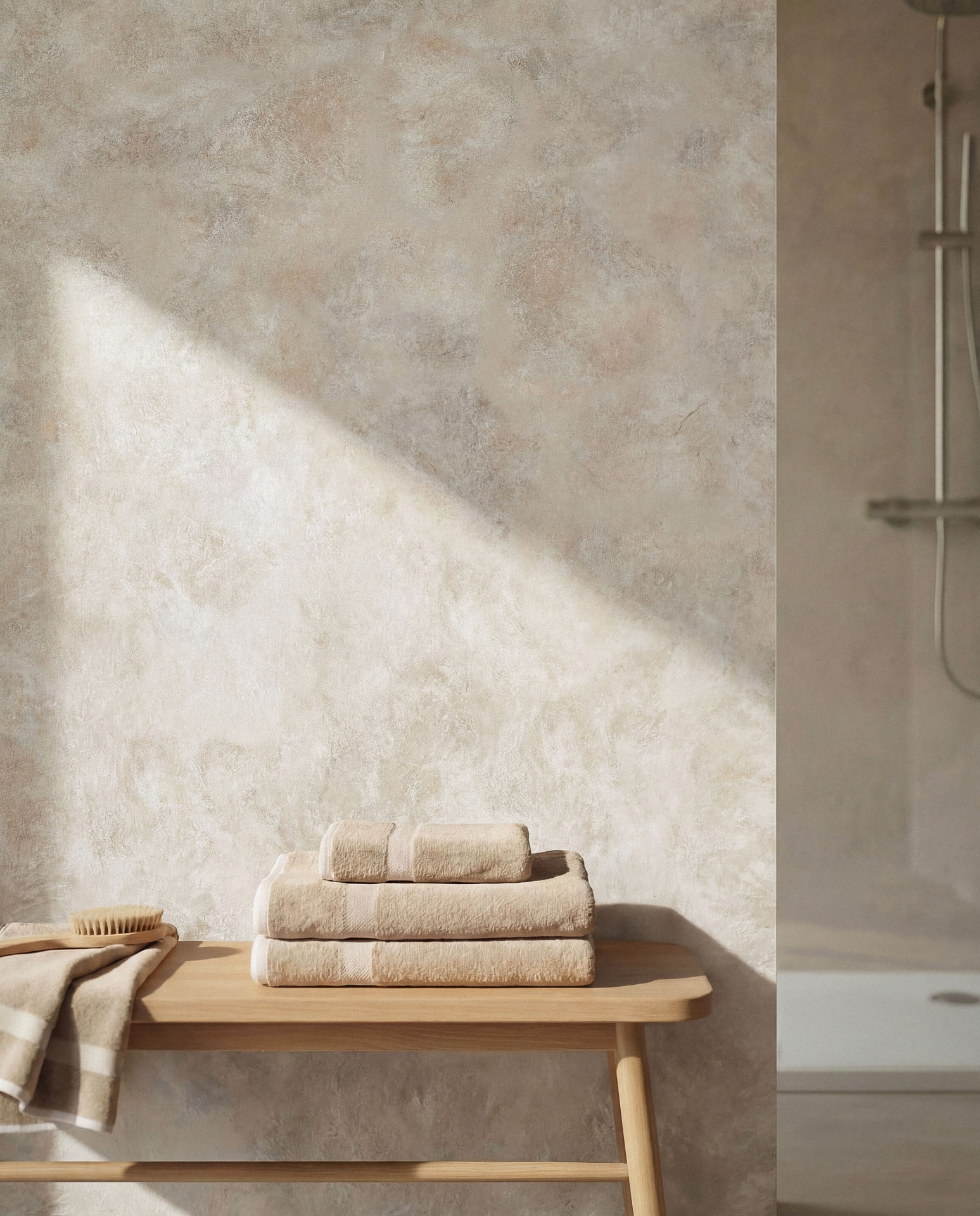 Siena Stone Wall Panel, Warm Neutral Bathroom Scene
