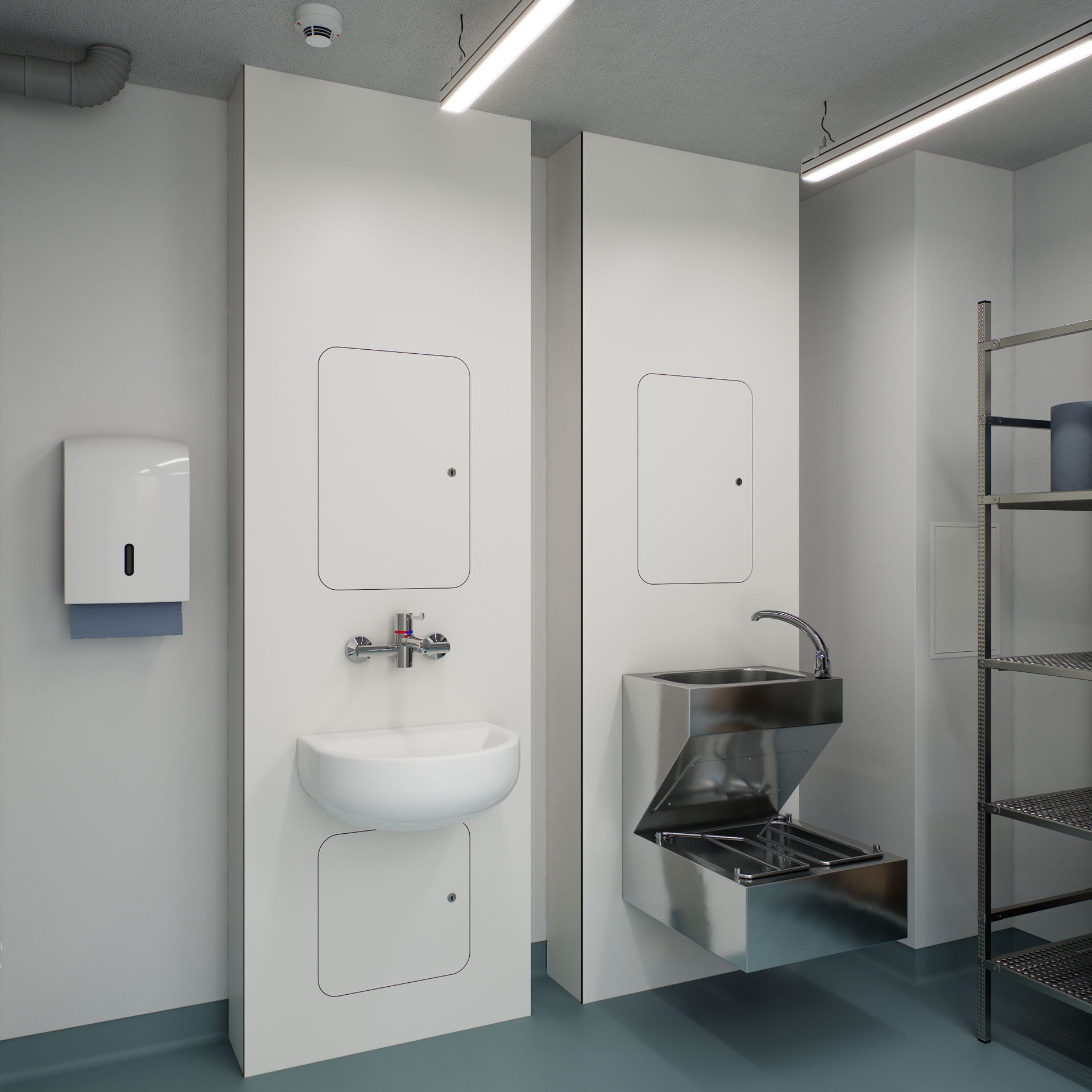 IPS Unit, White, Dual-Bay Sluice Room Scene