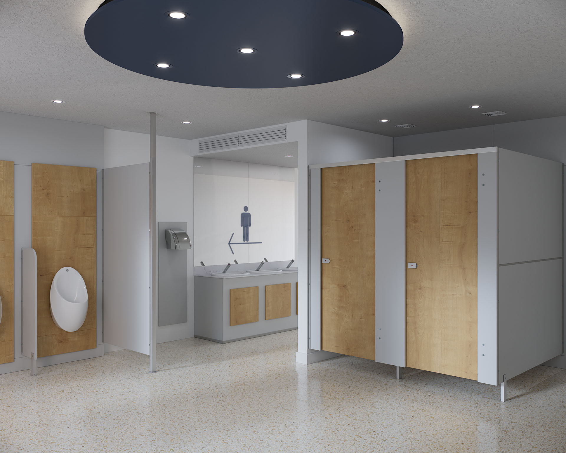 Full Washroom System, Oak Finish, Multi-Product Environment