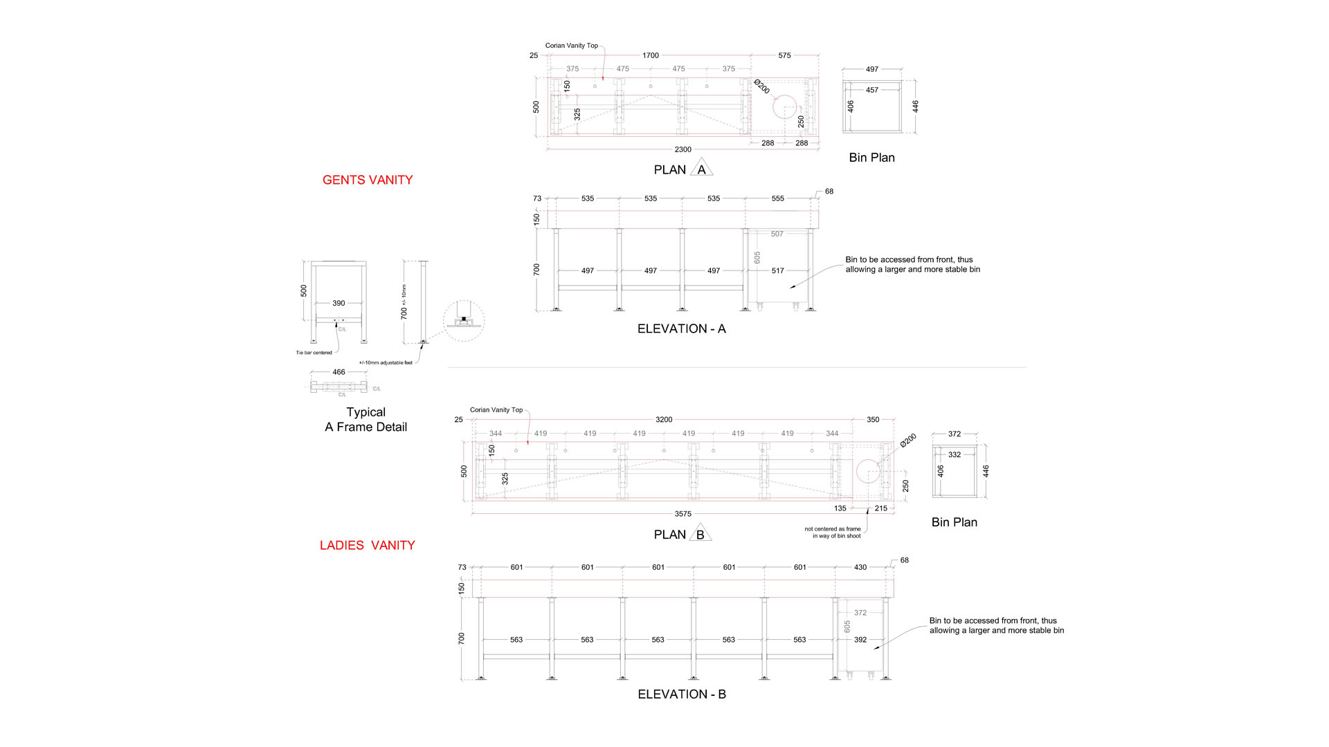 Gents & Ladies Vanity Unit Plans and Elevations