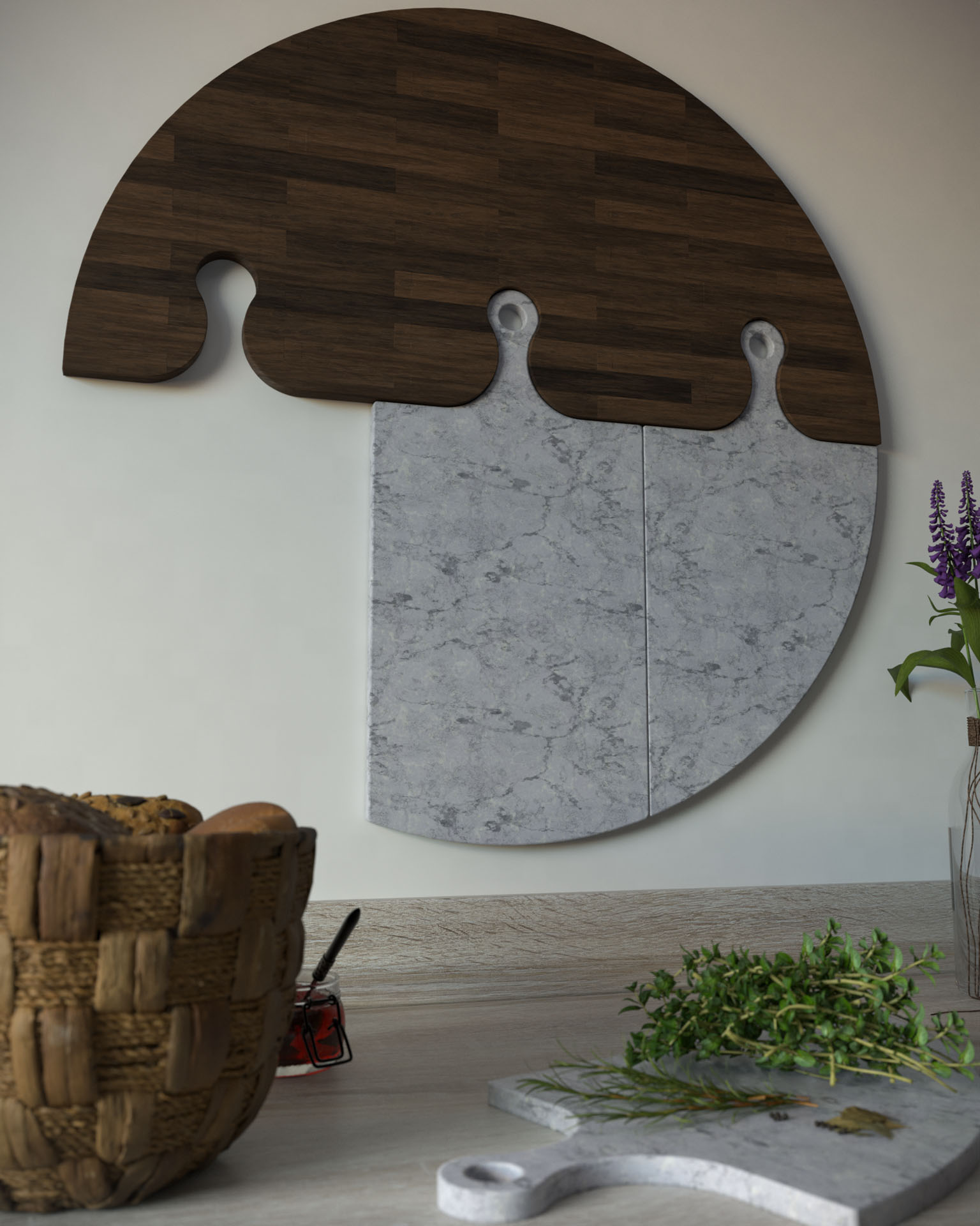 Chopping Board, Wood and Stone Combination